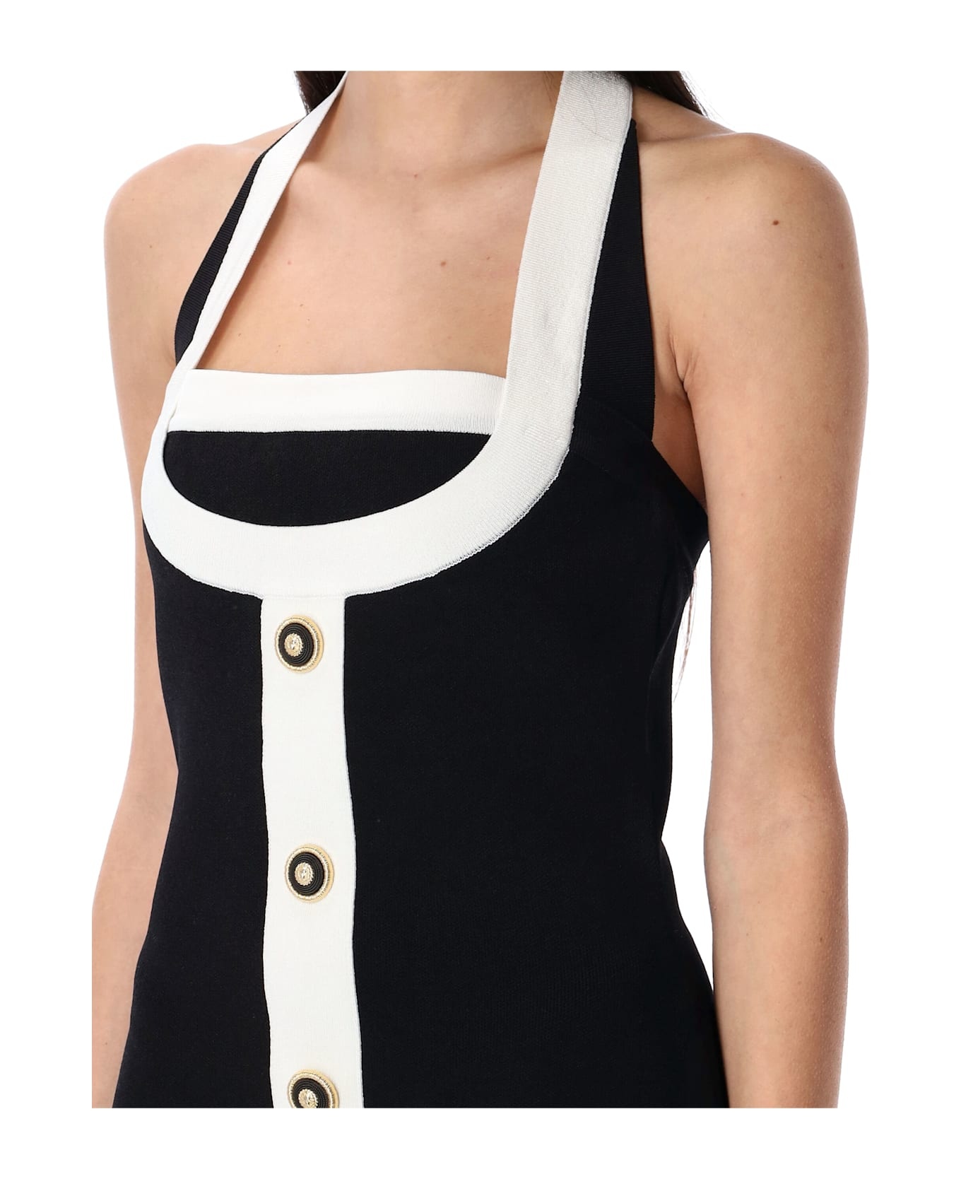 Two-tone Halterneck Knit Mini Dress - 3