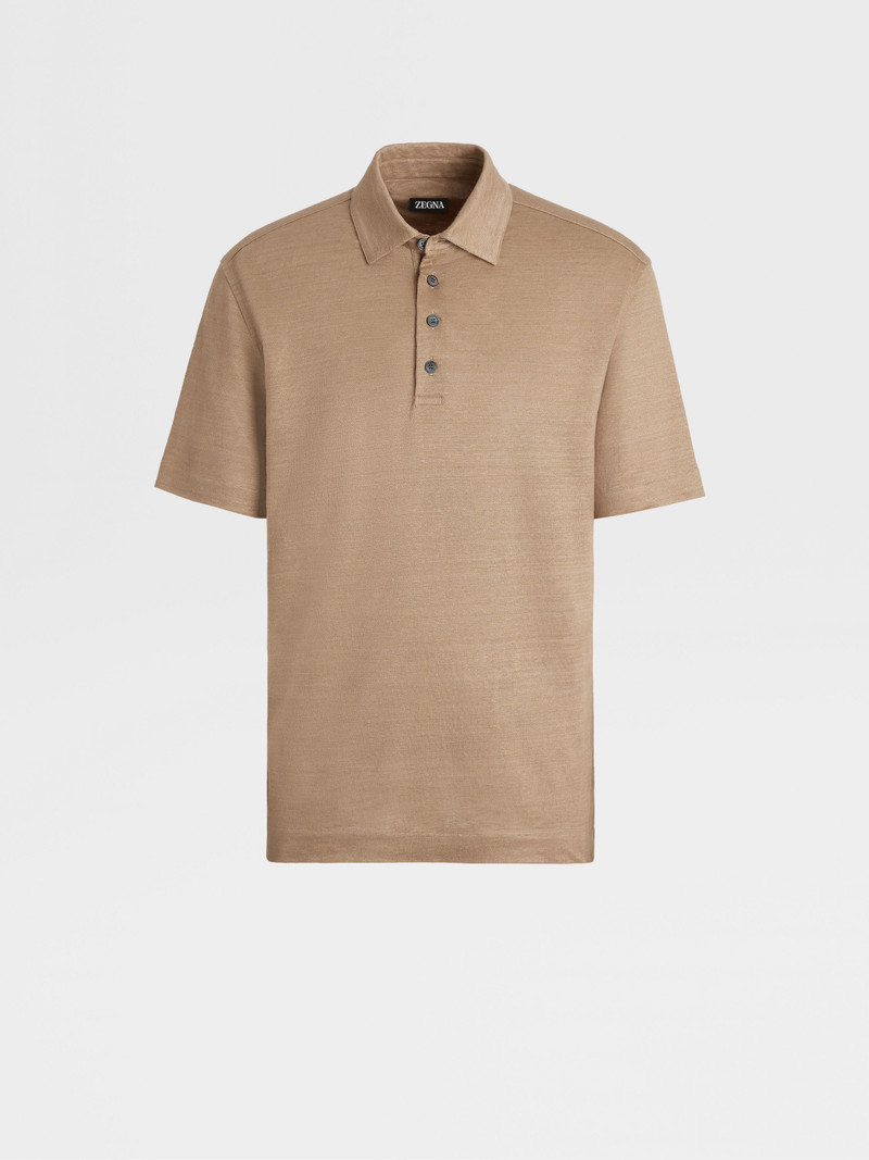CAMEL PURE LINEN SHORT-SLEEVE POLO - 1
