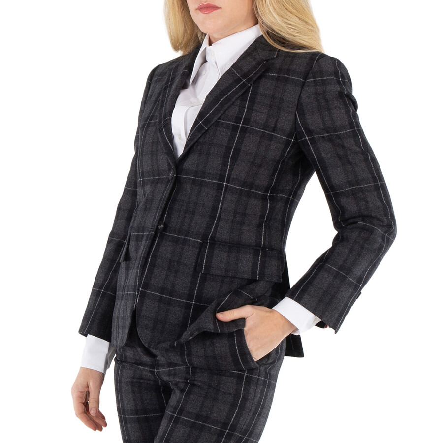 Thom Browne Ladies Charcoal Checked Single-Breasted Blazer - 4