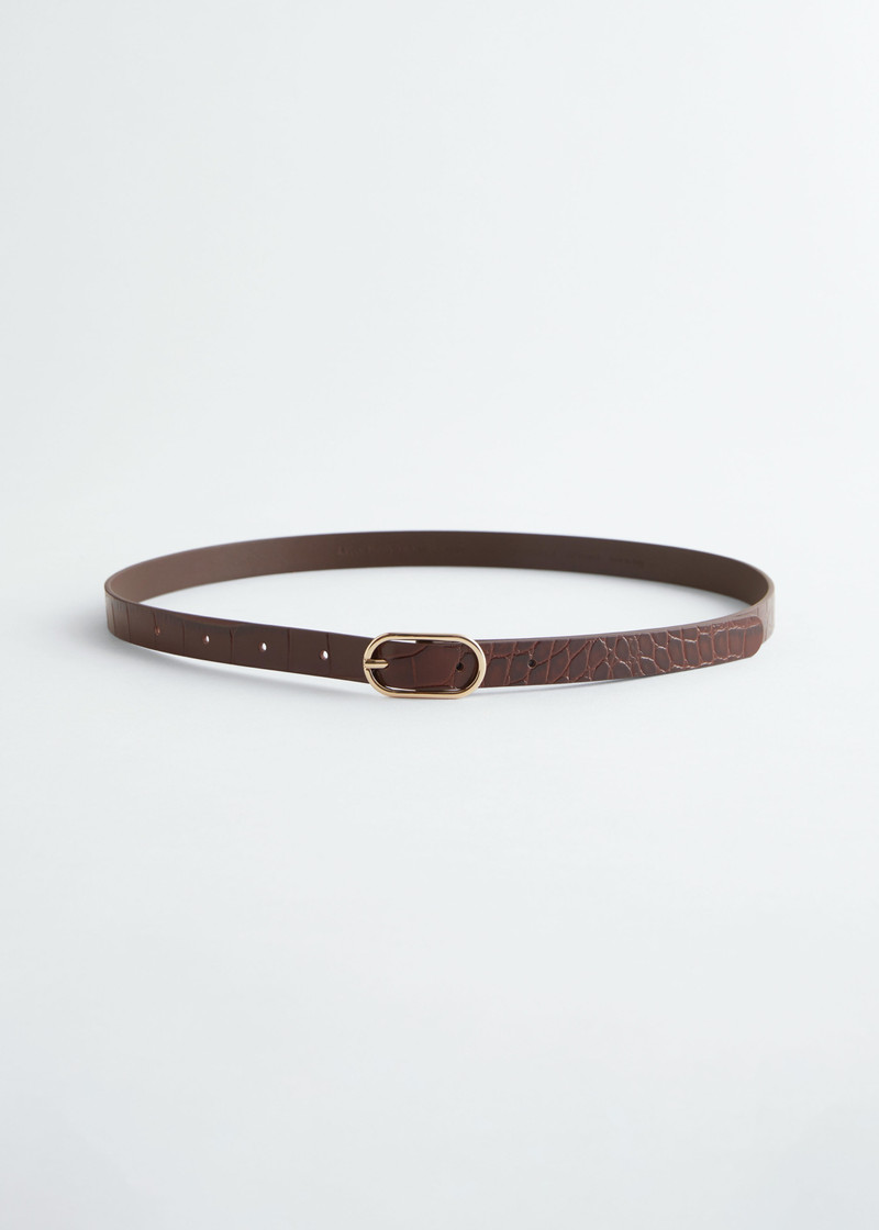 Croco Effect Slim Leather Belt 1