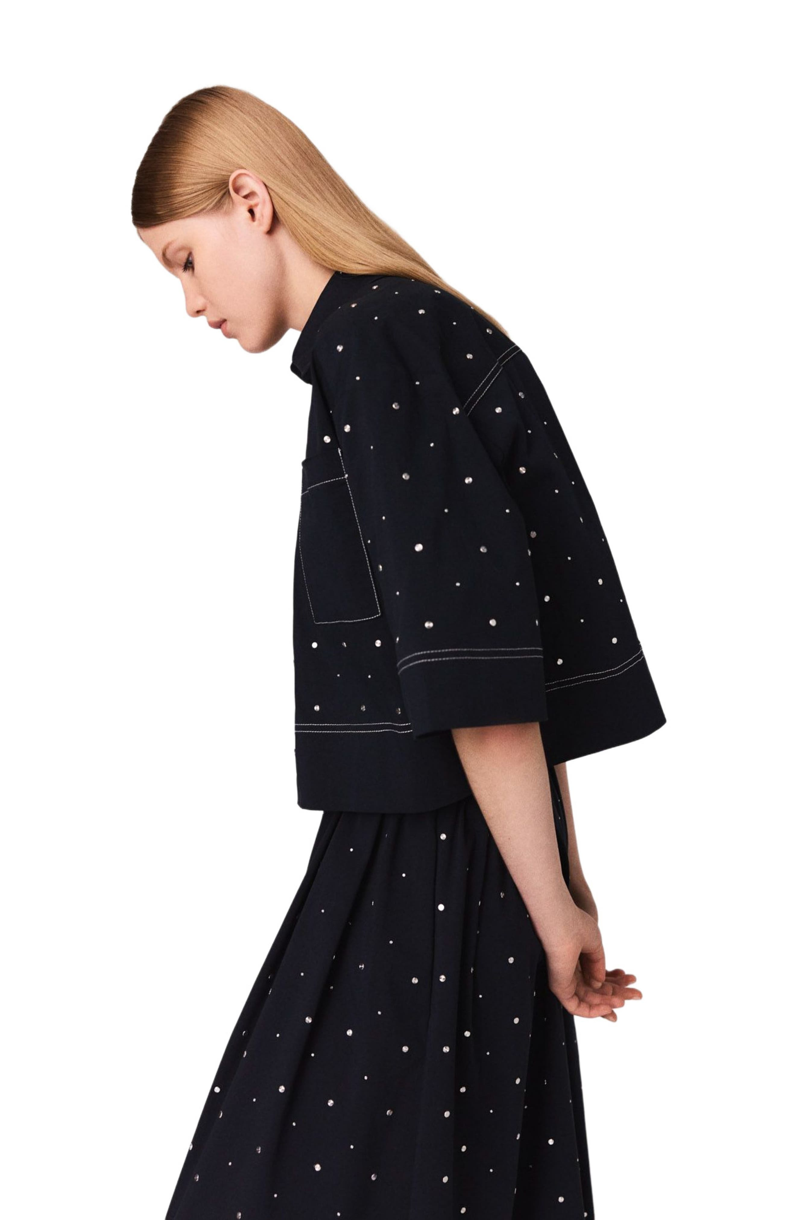 maje Cropped shirt with studs in Navy at Nordstrom - 4