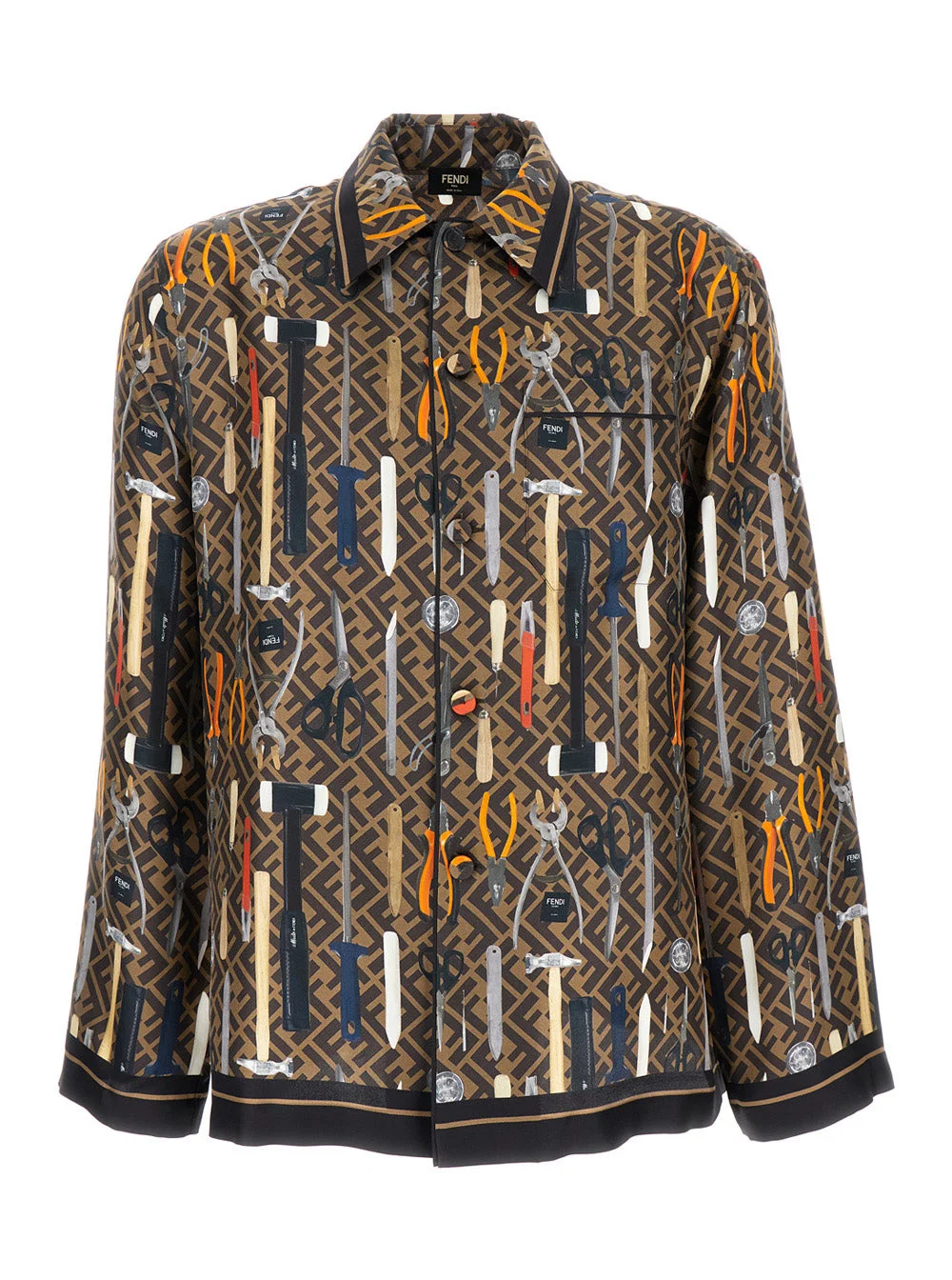Fendi Men Multicolores All-Over Fendi Tools Print Shirt In Silk Man - 1