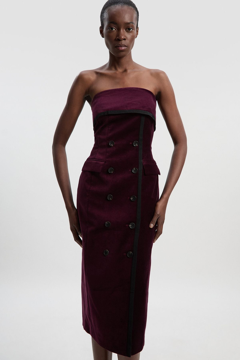 KAREN MILLEN Velvet Groisgrain Bandeau Midi Tailored Dress outlook