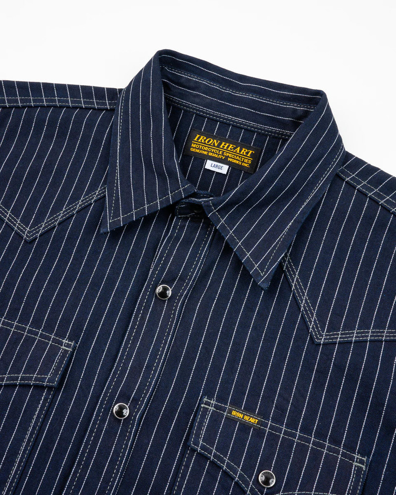 Iron Heart IHSH-424-IND 8.5oz Herringbone Stripe Western Shirt - Indigo outlook