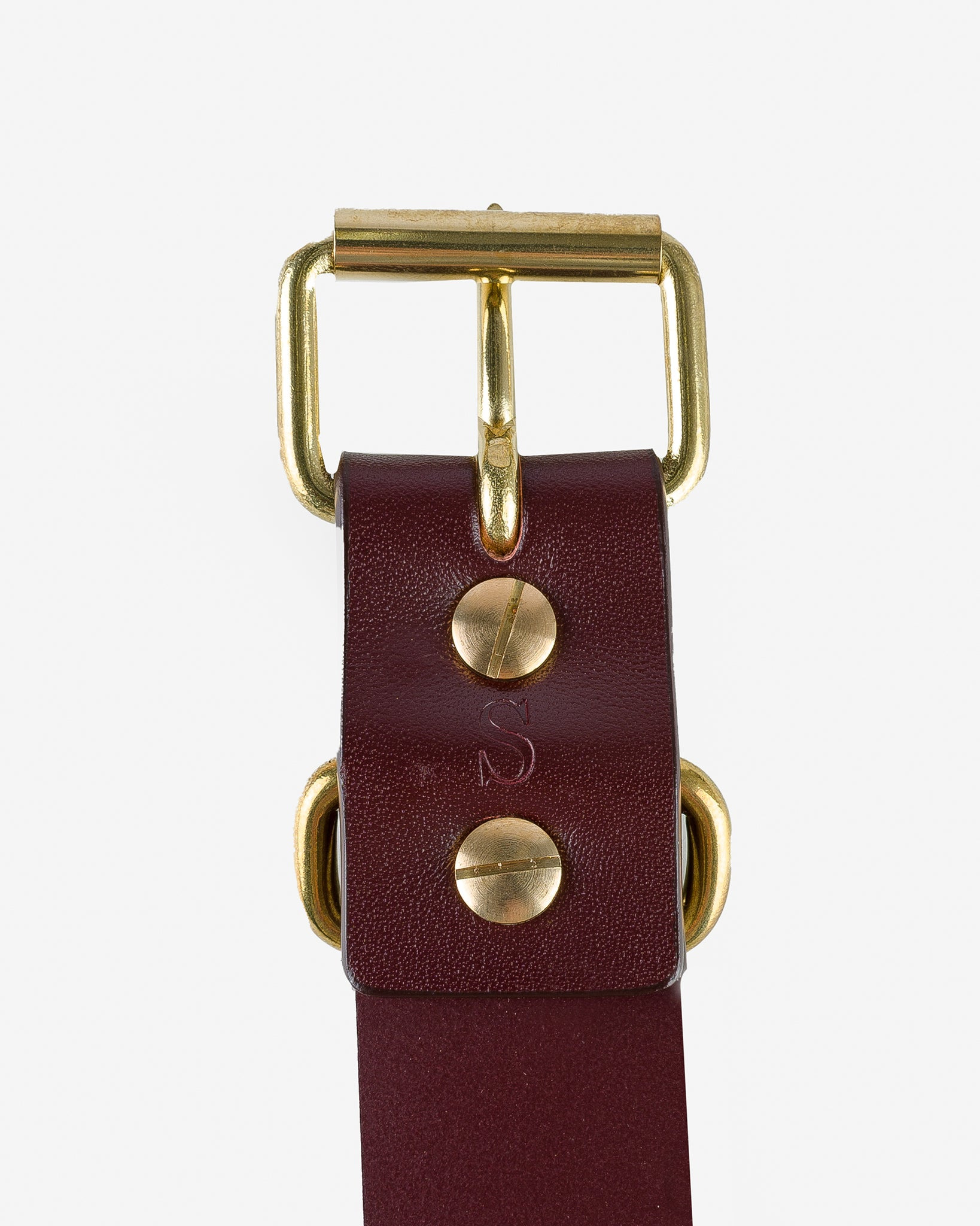 OGL-BELT-FULL-ROLL-BRN OGL Single Prong Brass Roller Buckle Leather Belt - Full Dyed Brown - 4