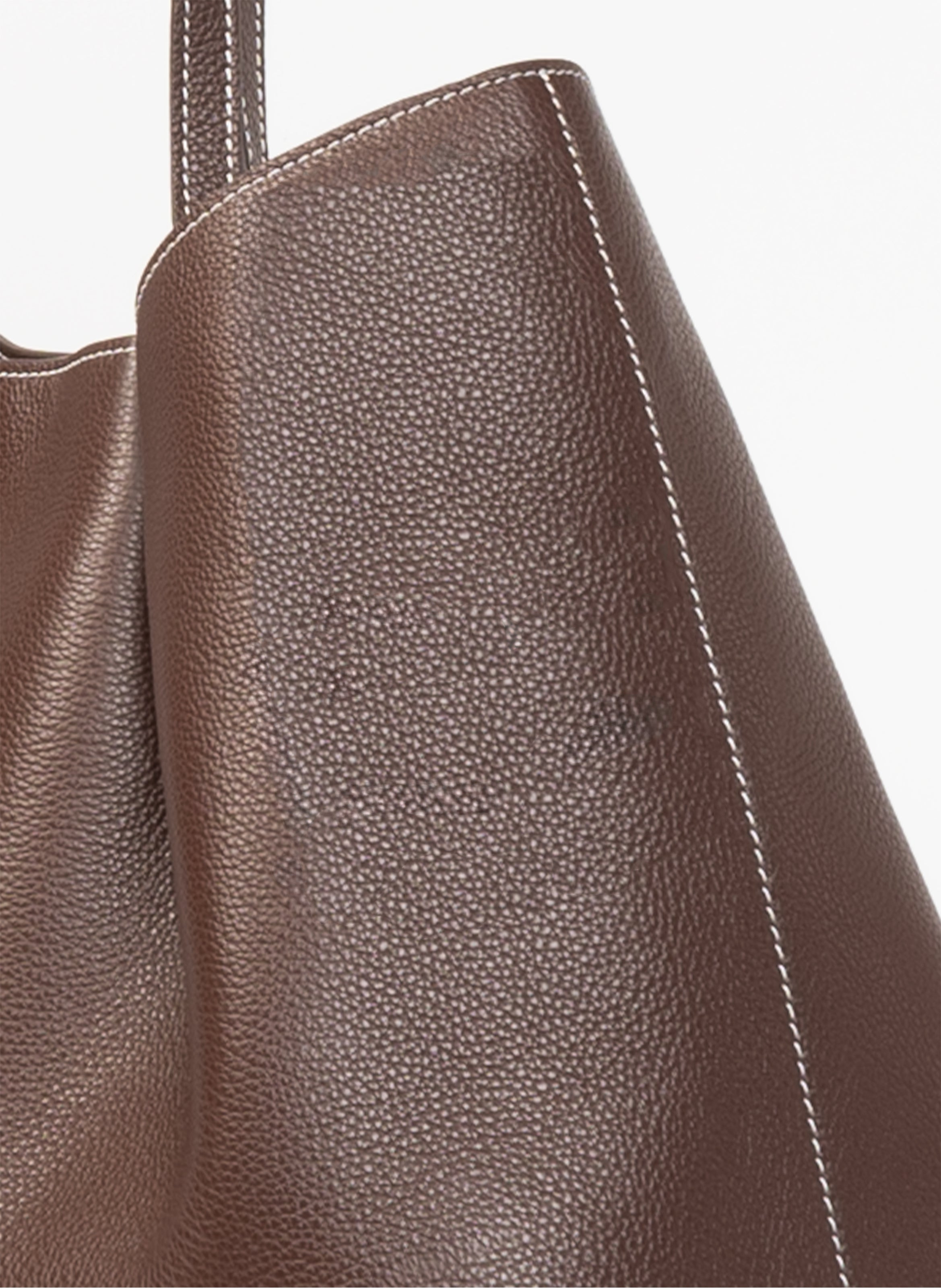 Dimple Tote Pebbled Leather Dark Brown/White Stitches - 4