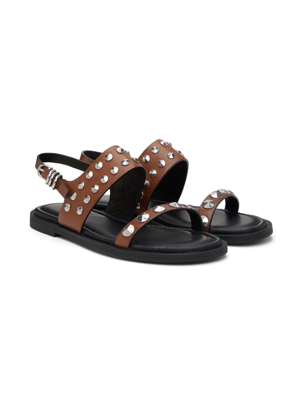 Brown & Black Geo Stud Sandals - 4