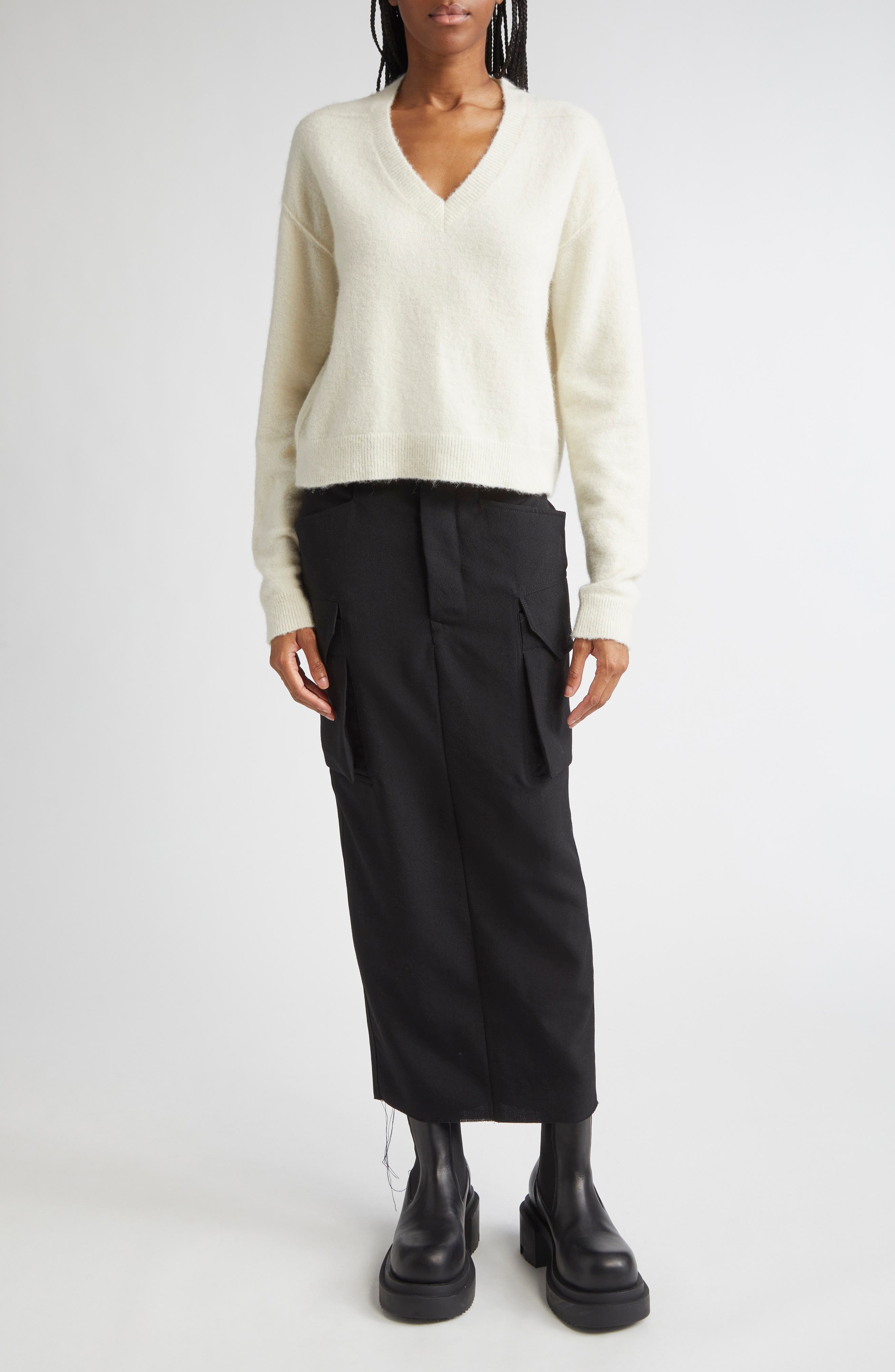 Rick Owens Firbanks Virgin Wool Twill Cargo Skirt in Black at Nordstrom - 8