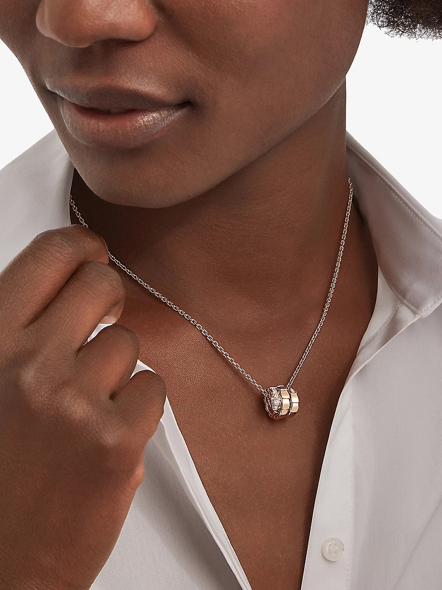 Serpenti Viper 18ct rose-gold and 0.13ct round-cut diamond pendant necklace - 4