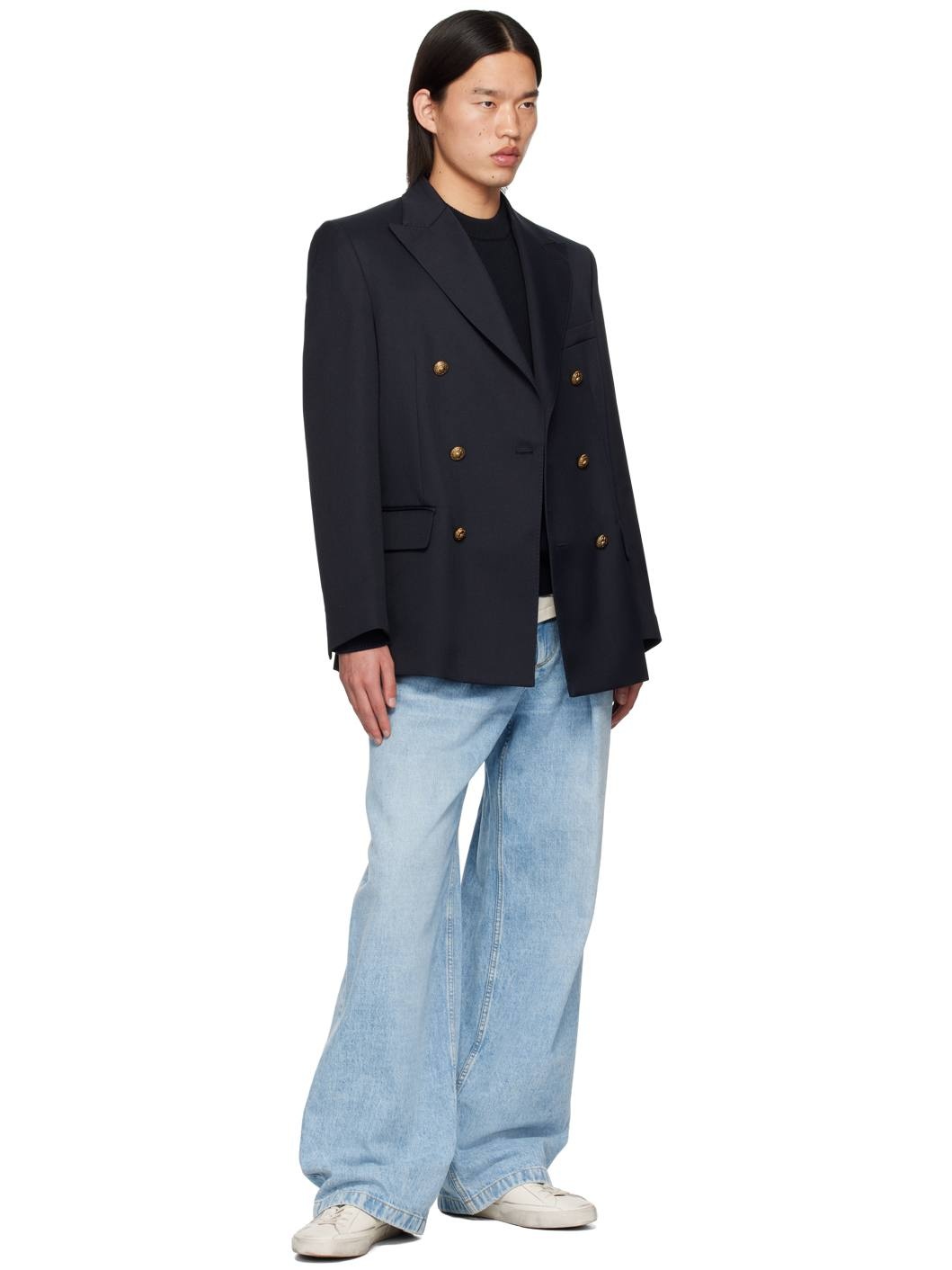 Navy Double-Breasted Blazer - 5