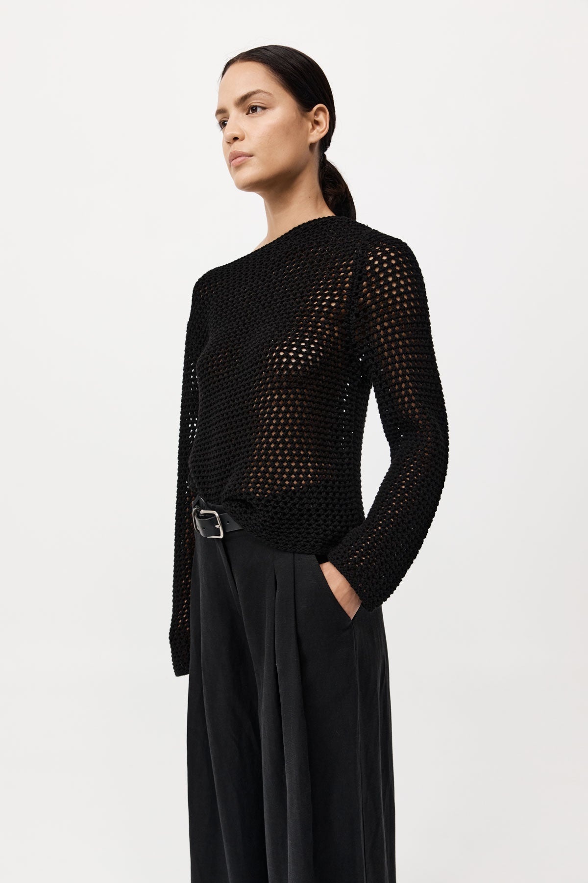 Cotton Crochet Jumper - Black - 4