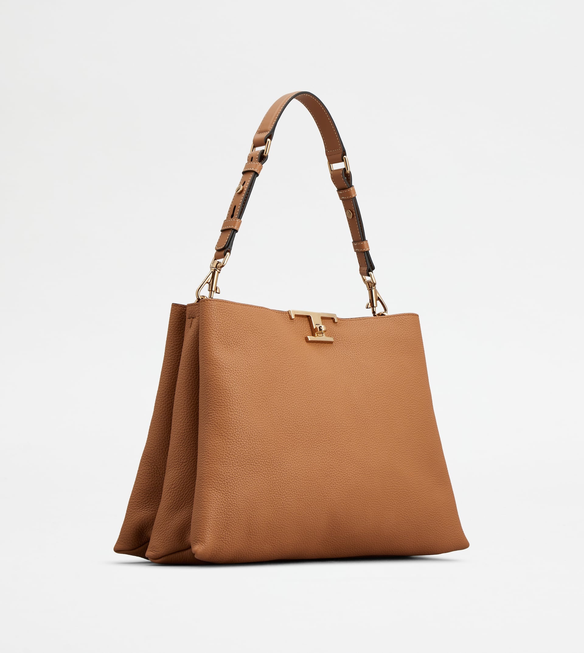 T TIMELESS SHOULDER BAG IN LEATHER MEDIUM - BROWN - 3