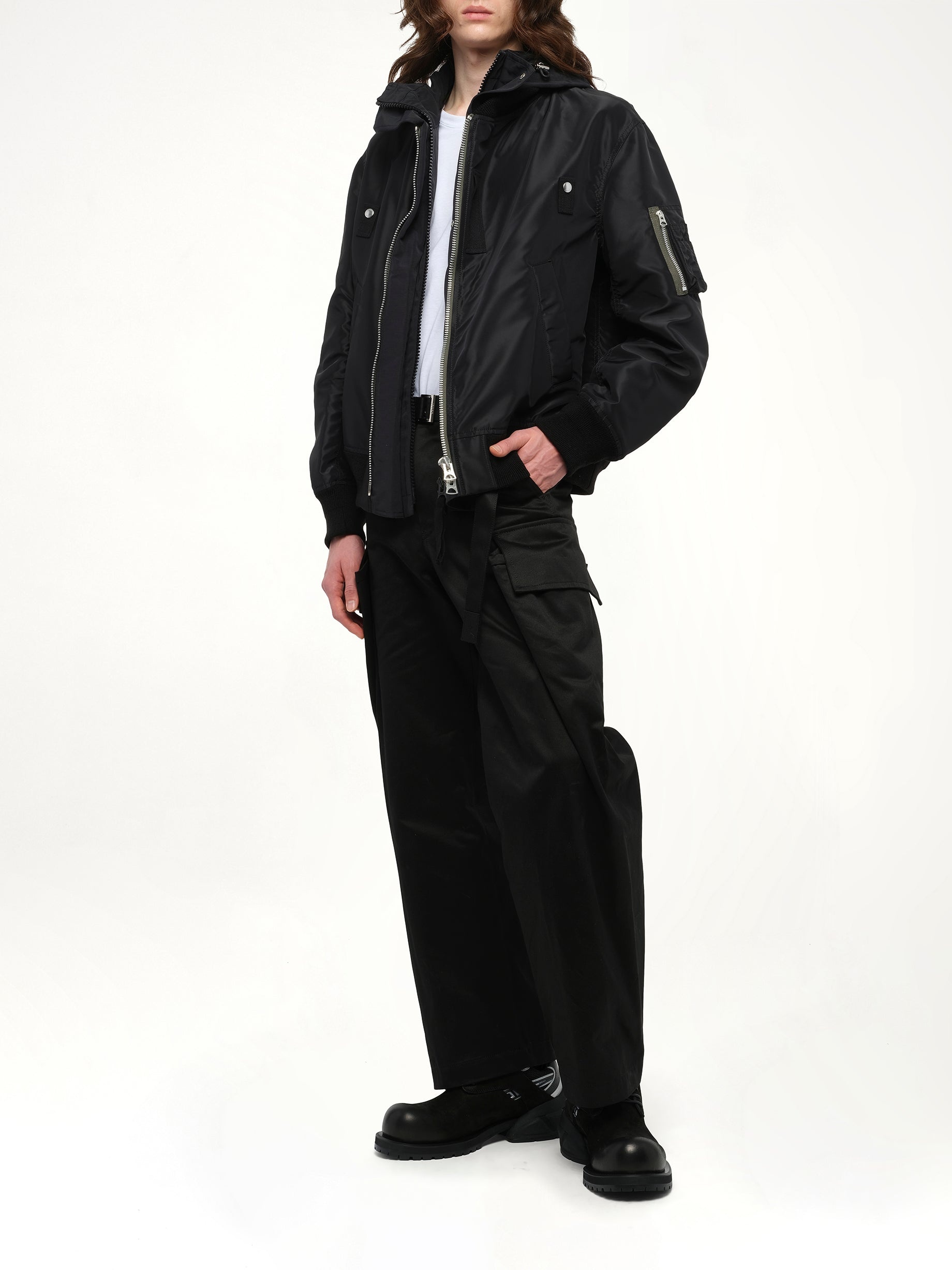 Nylon Twill x Grosgrain Blouson in Black - 4