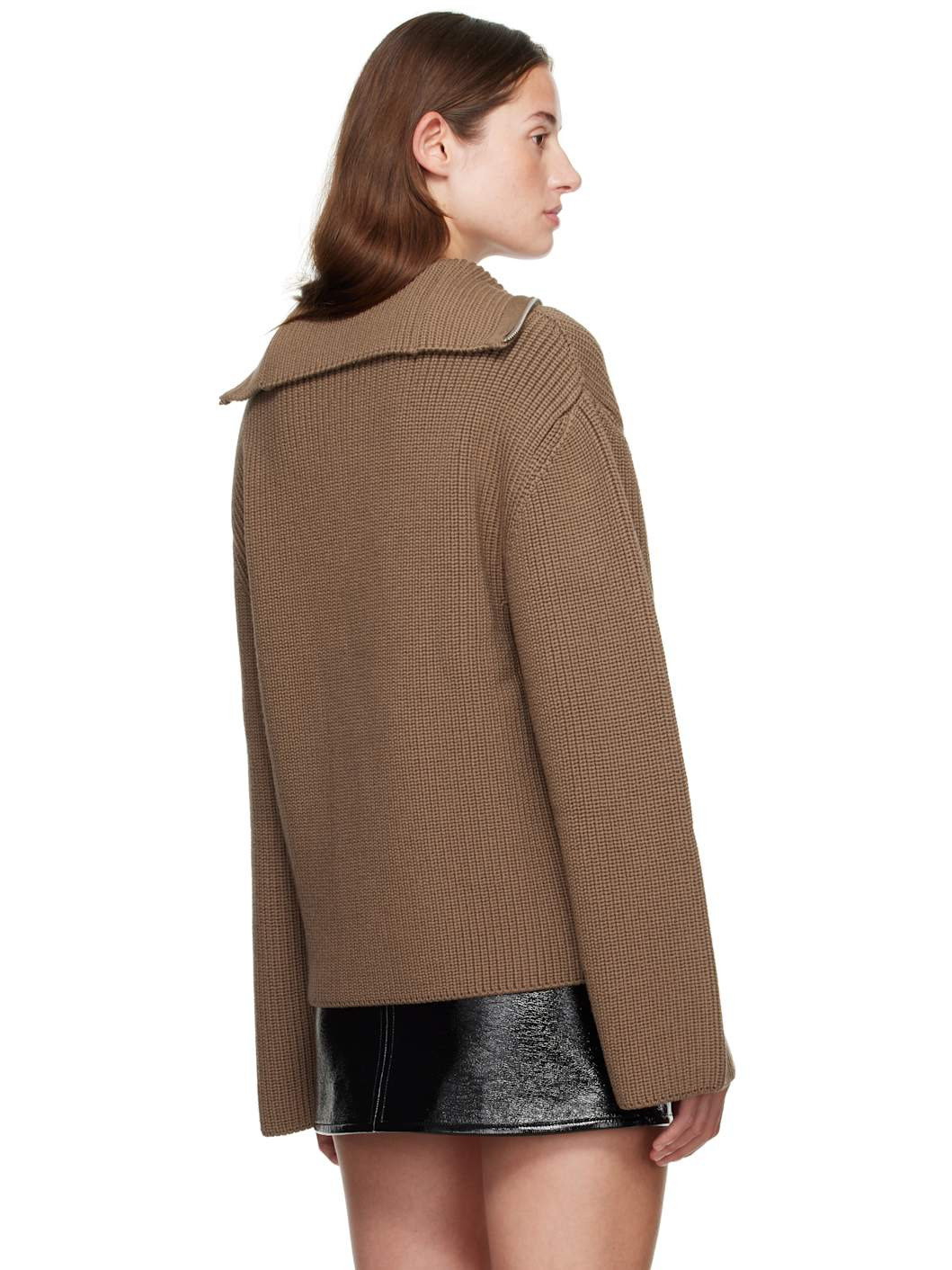 Brown Ribbed Wool Trucker Sweater - 3