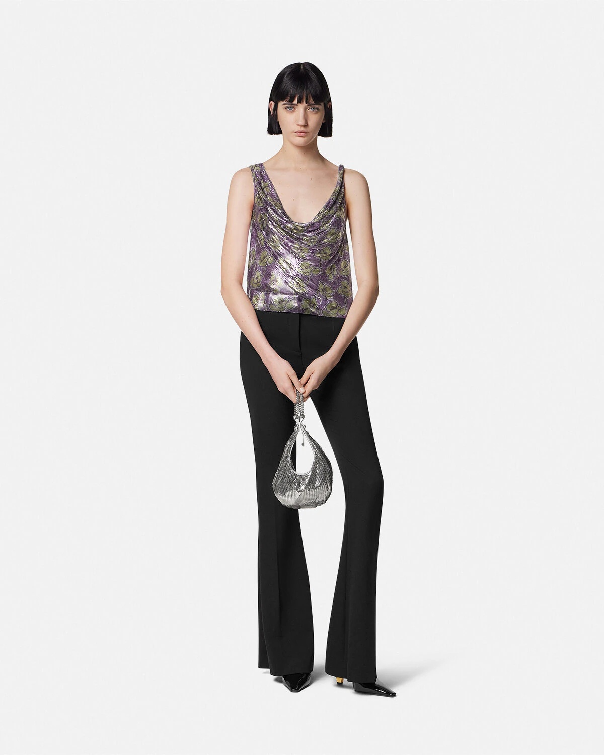 Poppies Metal Mesh Draped-Neck Top - 2