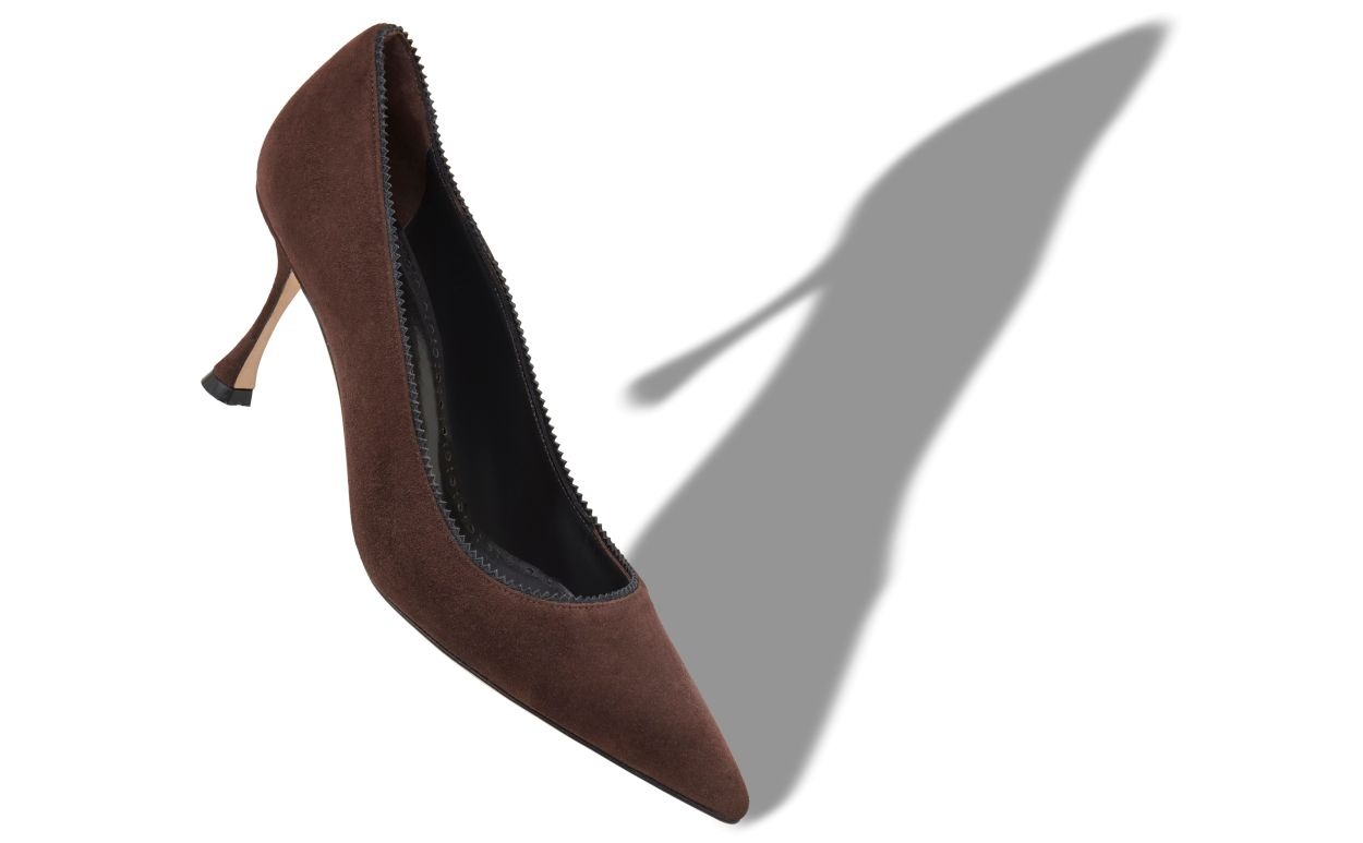 Brown Suede Pinking Detail Pumps - 2