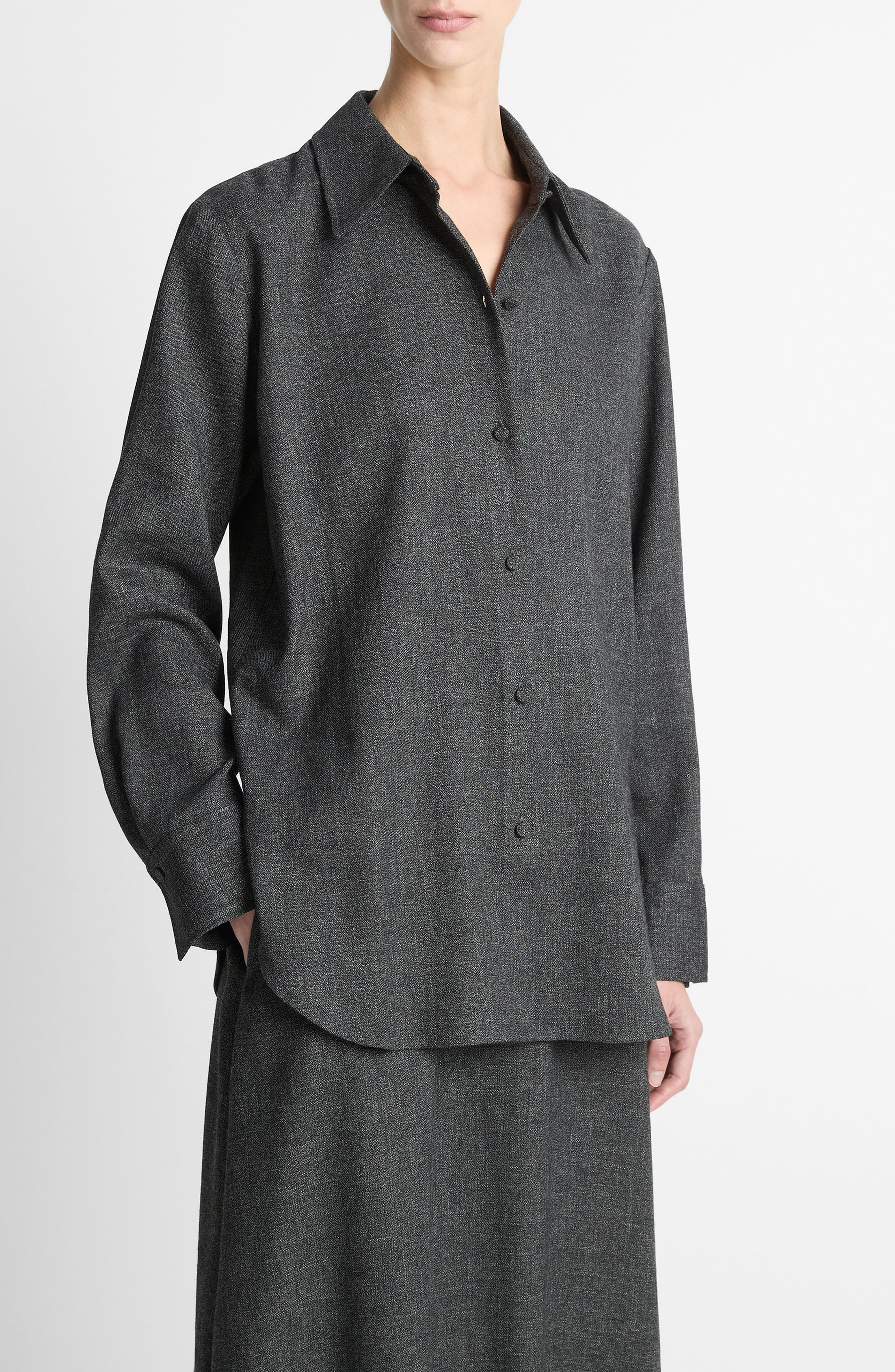 Vince Tweed Button-Up Shirt in Medium Heather Grey at Nordstrom - 3