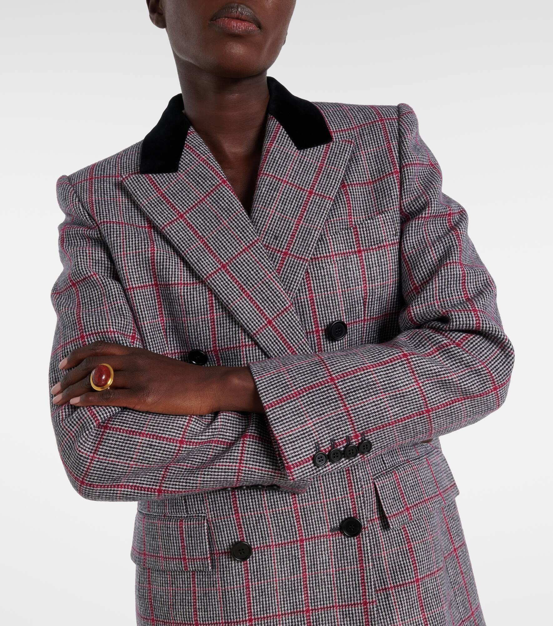 Checked double-breasted wool jacket - 6