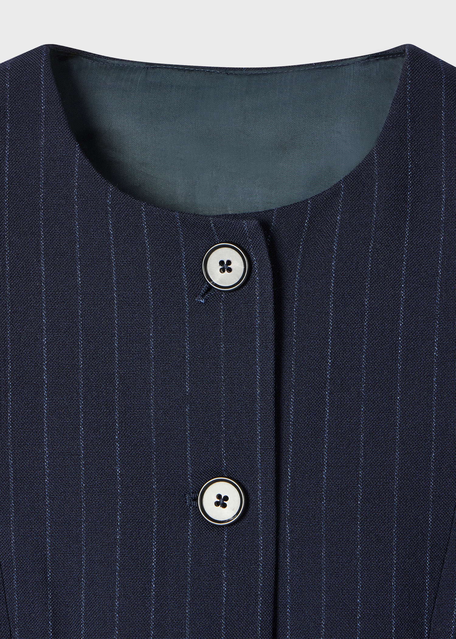 Women's Navy Stripe Collarless Suit - 2