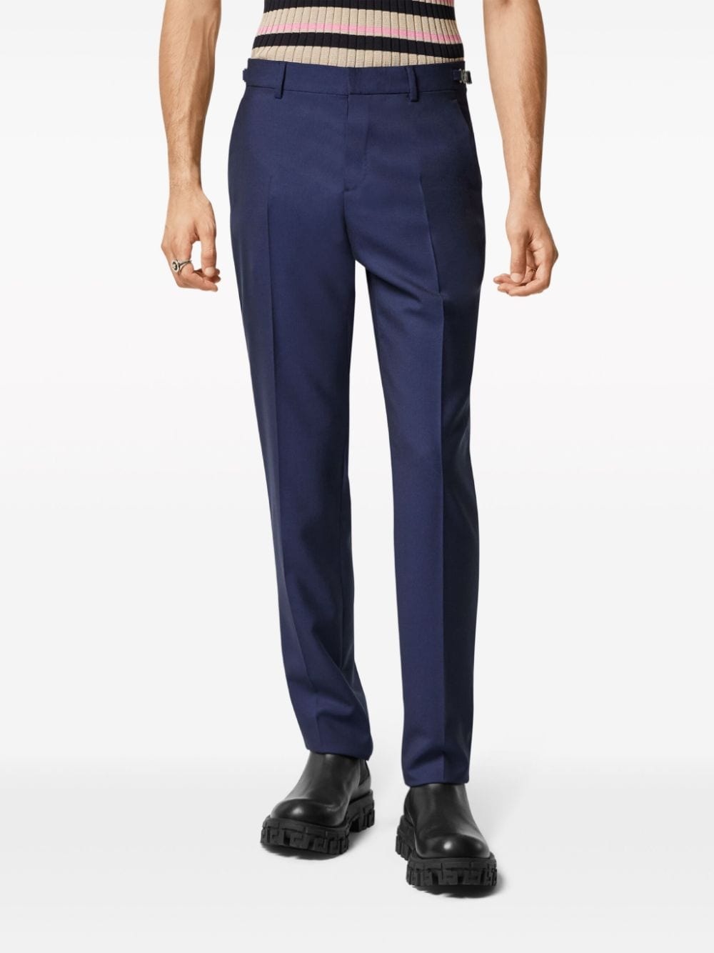 pressed-crease tapered-leg trousers - 3