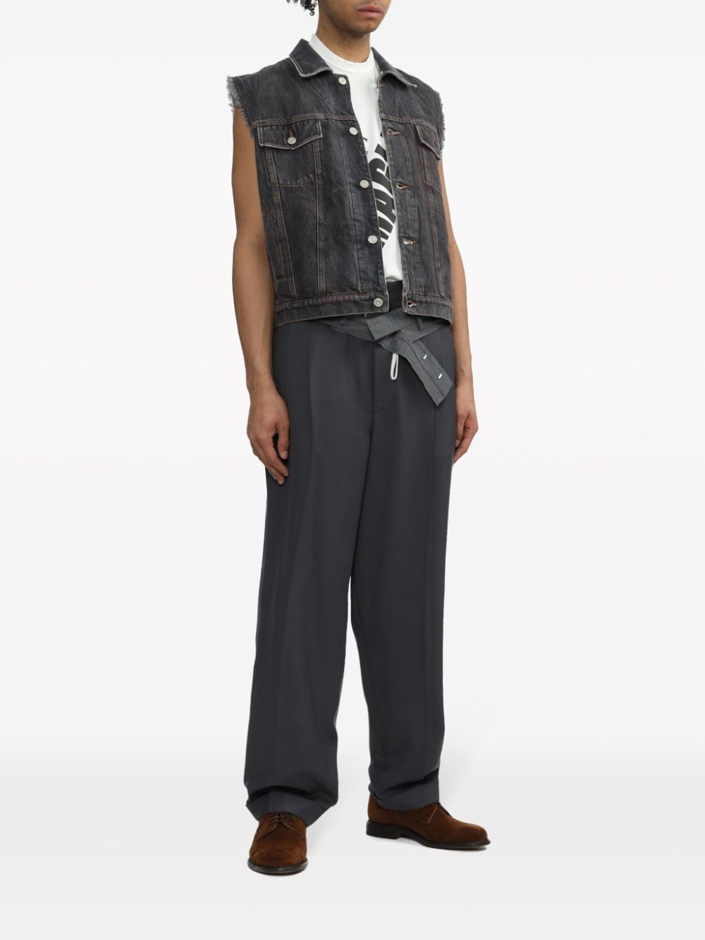 raw-edge denim vest - 4
