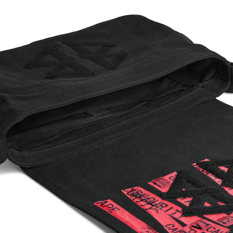 Men's Tape Type Flap Messenger Bag Small in Black/red 4