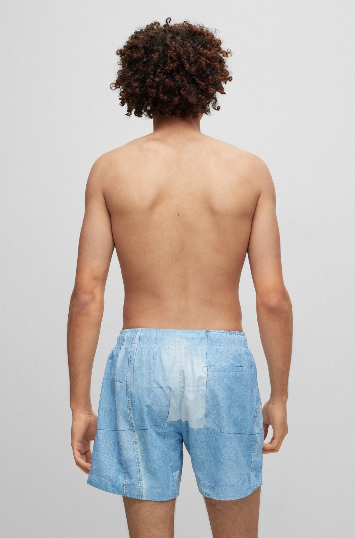 QUICK-DRY SWIM SHORTS WITH DENIM PRINT - 4