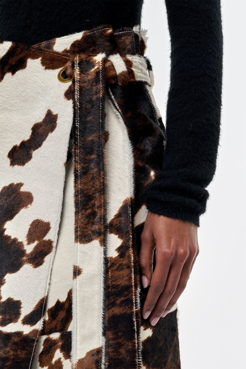 Idalia Wrap Midi Skirt in Ivory Cognac Multi Pony Hair 6