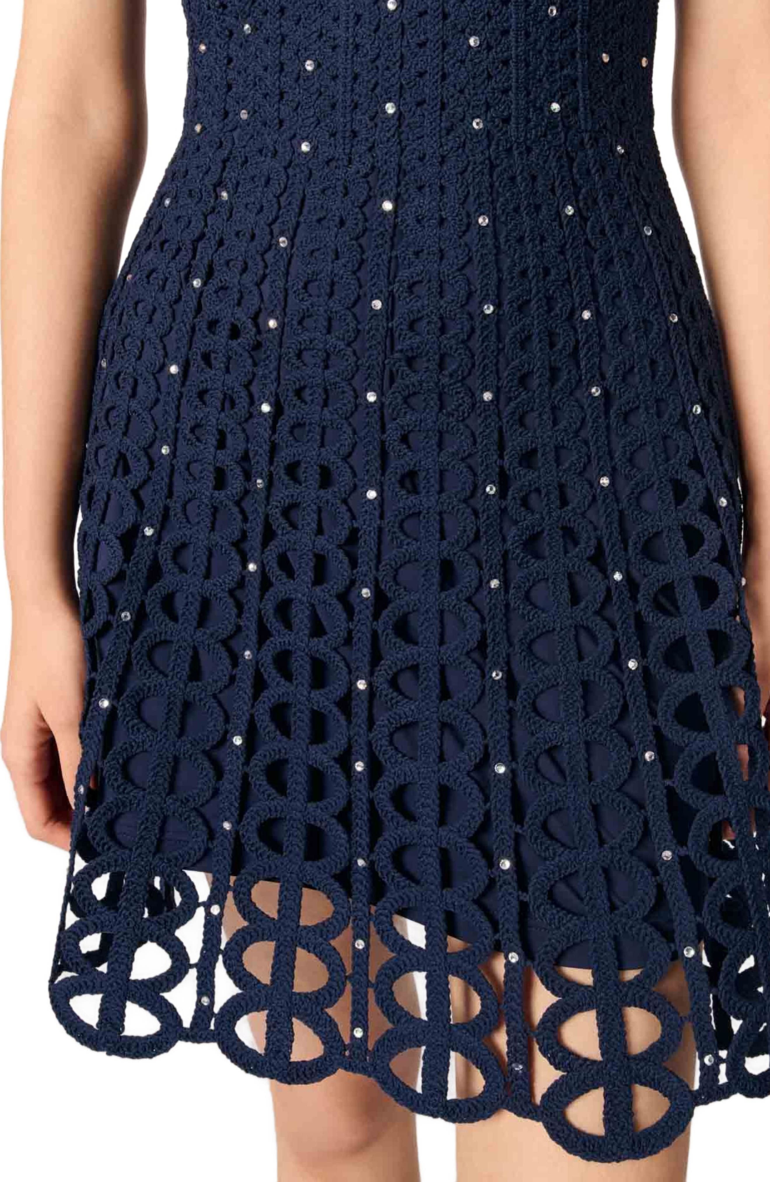 maje Rhinestone crochet short dress in Navy at Nordstrom - 5