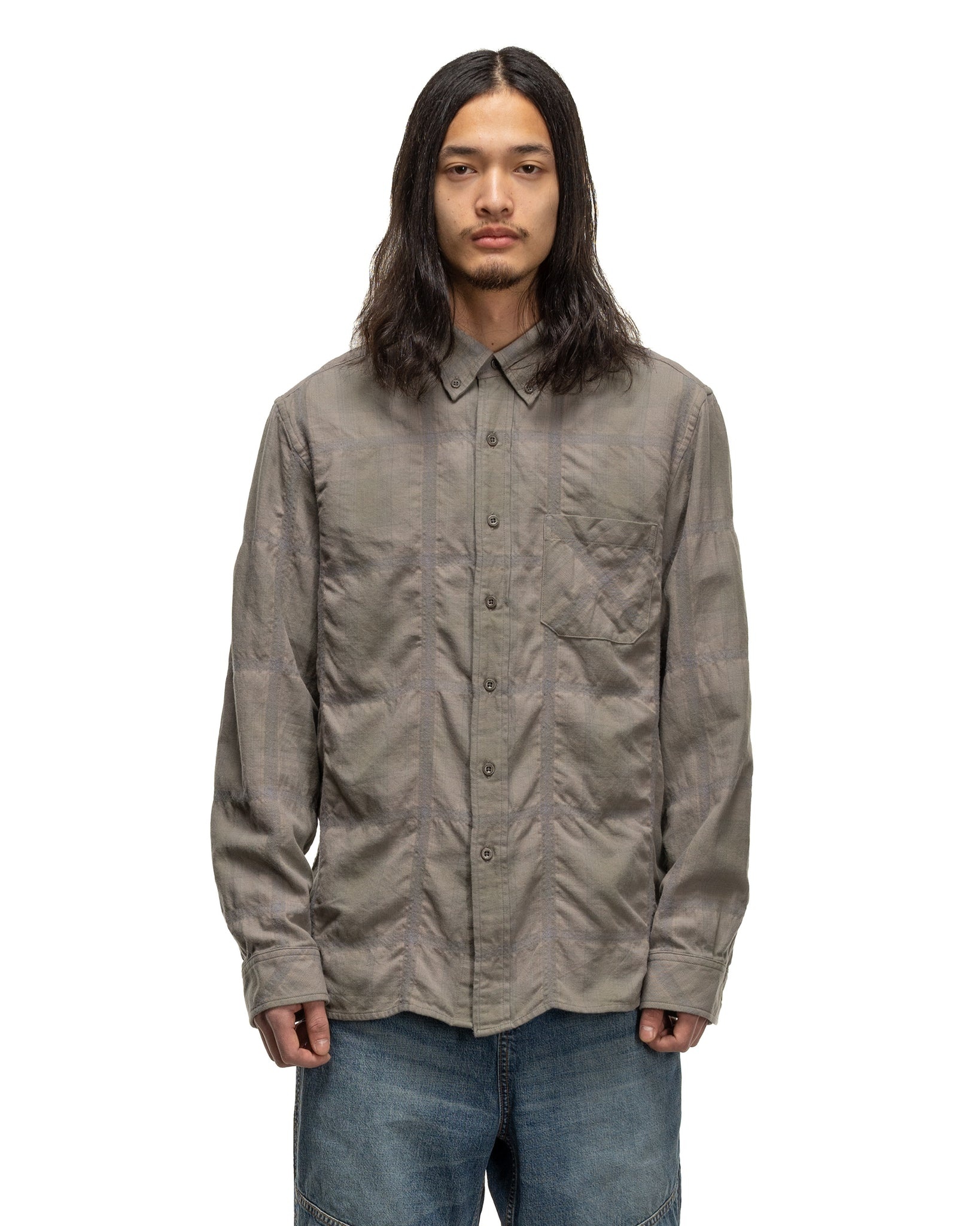 nonnative DWELLER B.D SHIRT C/W TWILL OMBRE PLAID CEMENT | REVERSIBLE