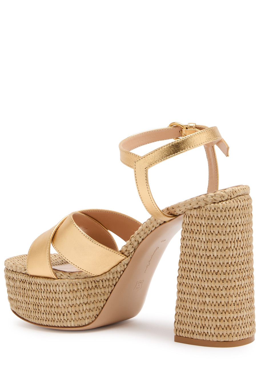Gianvito Rossi Bebe 125 Raffia and Leather Platform Sandals - 2