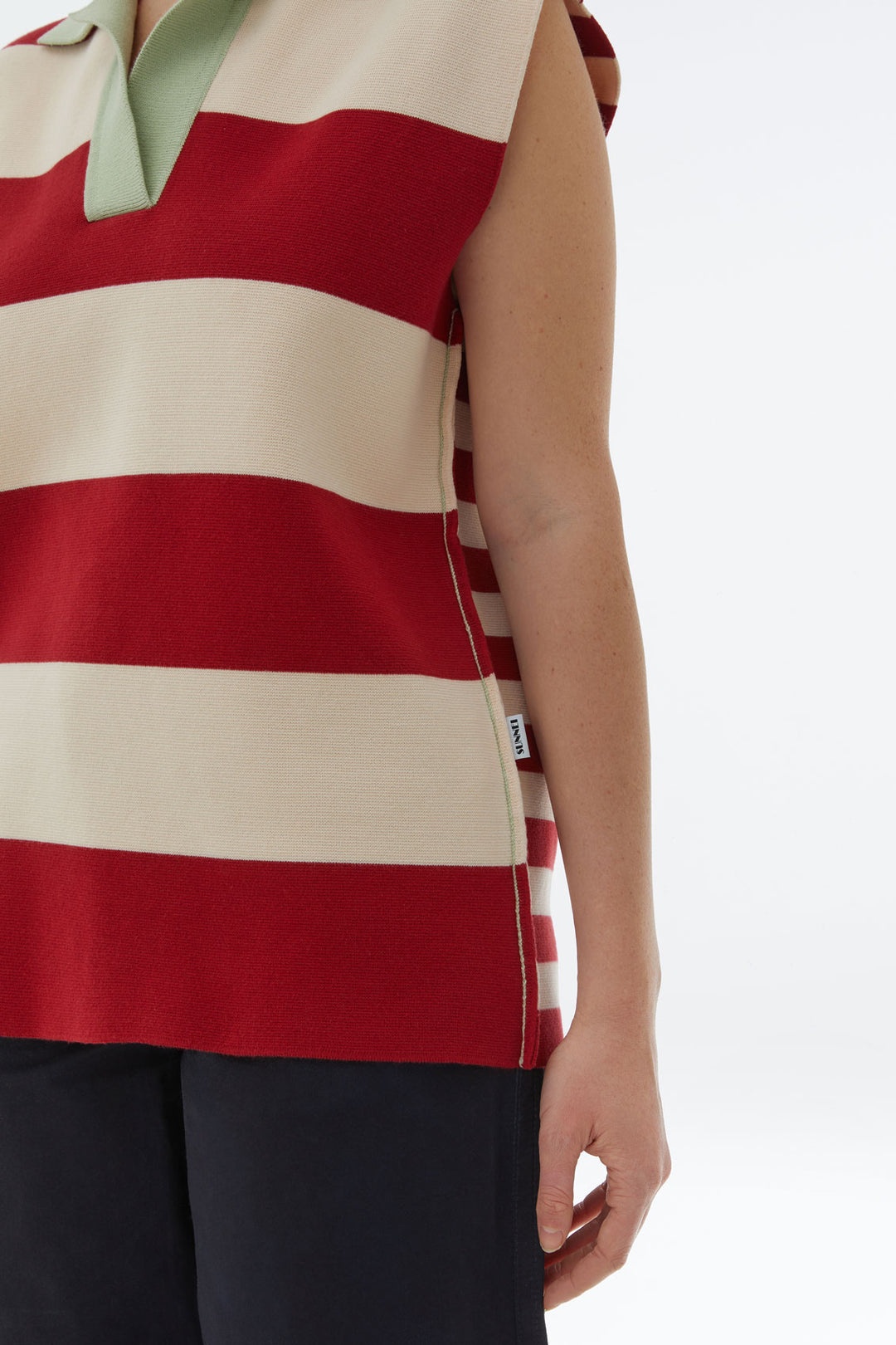 STRIPED KNIT SLEEVELESS POLO - 5