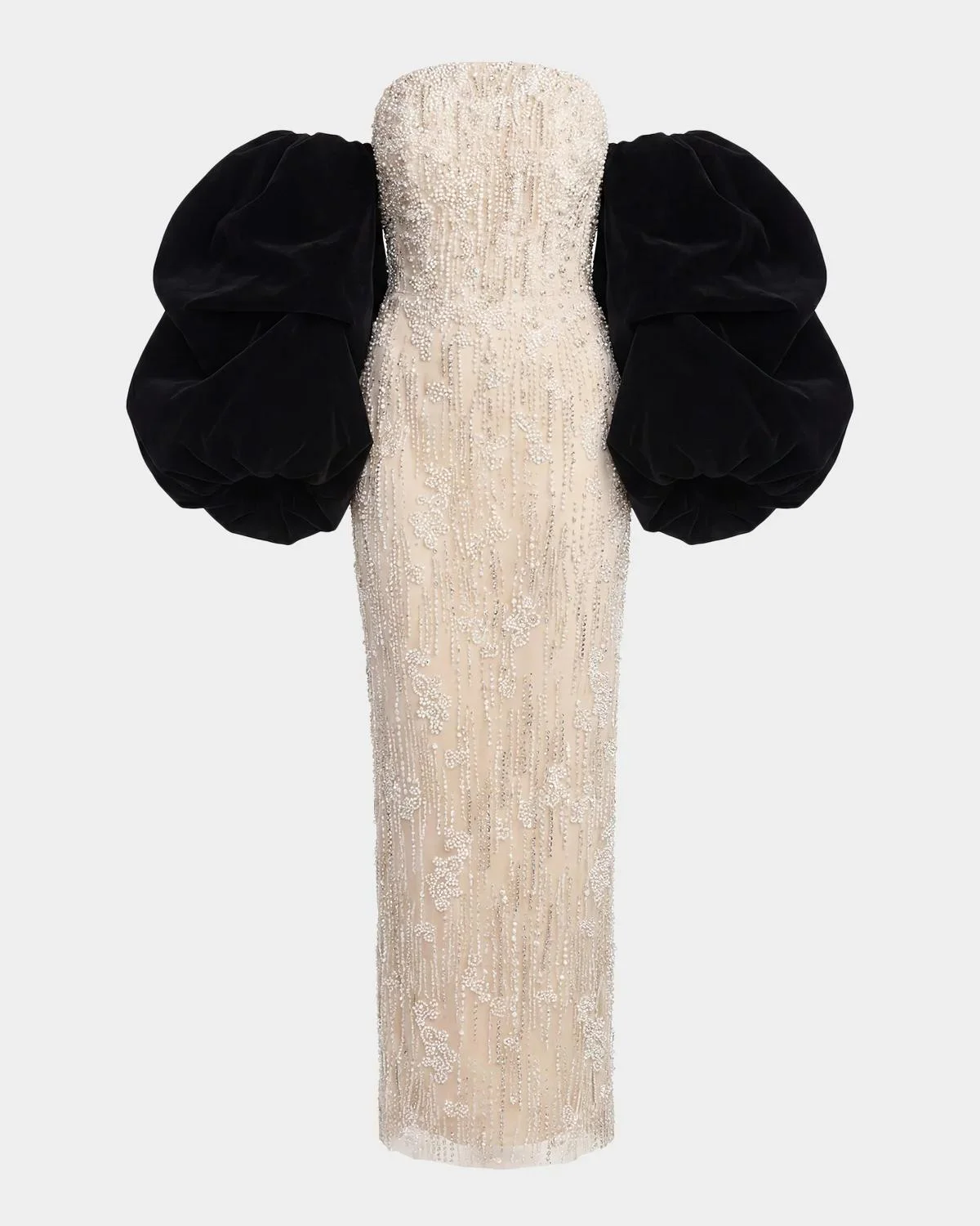 Beaded Draped Column Gown - 1