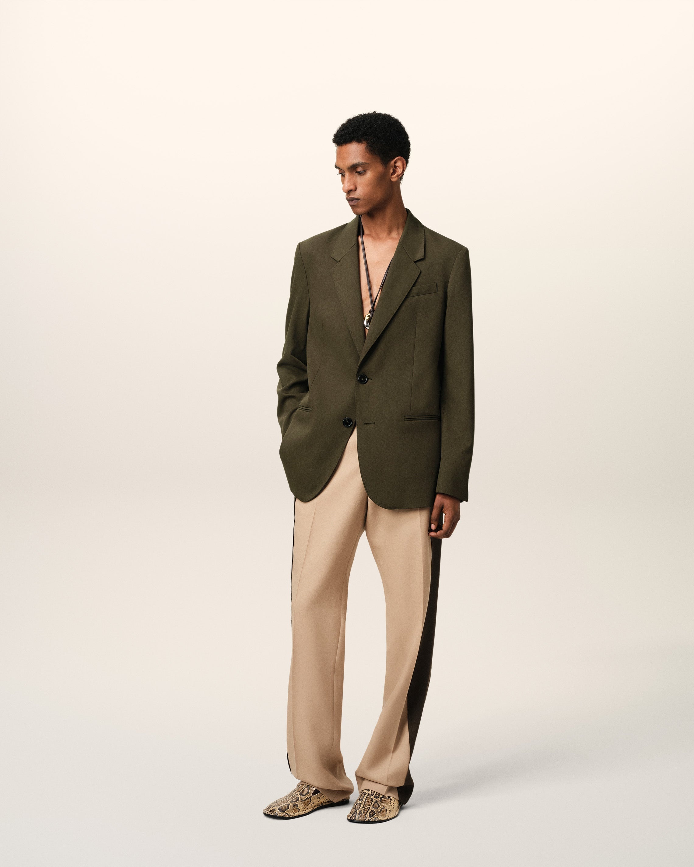 GREEN WOOL SEMI-LINED JACKET - 2
