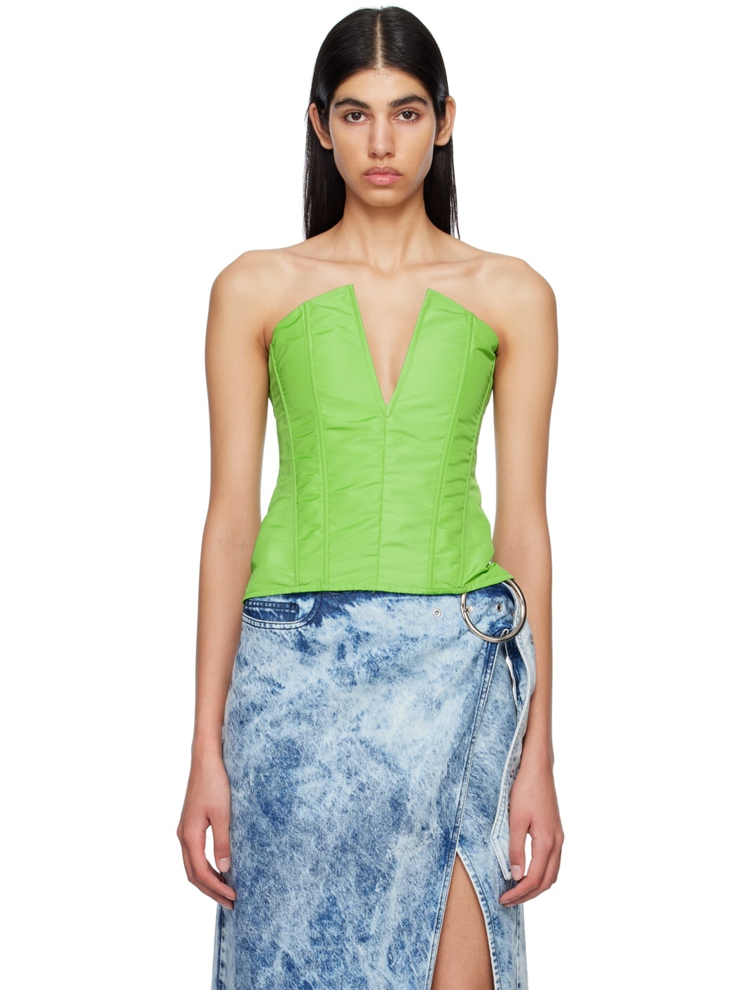 Green V-Neck Tank Top - 1