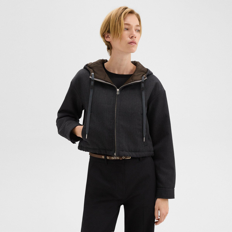 Theory Cropped Zip-Up Hoodie in Wool-Blend Twill outlook