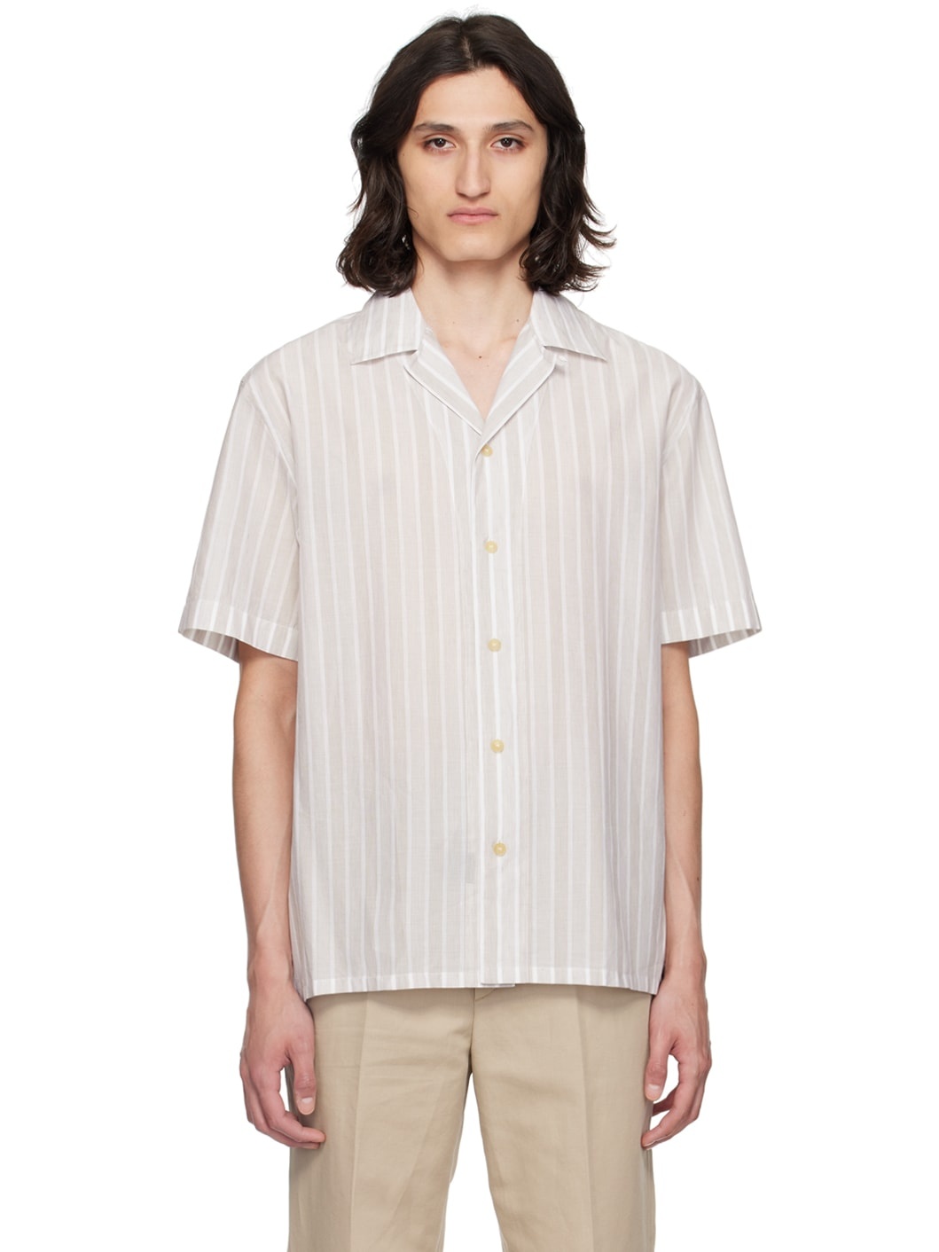 Beige & Off-White Stripe Shirt - 1