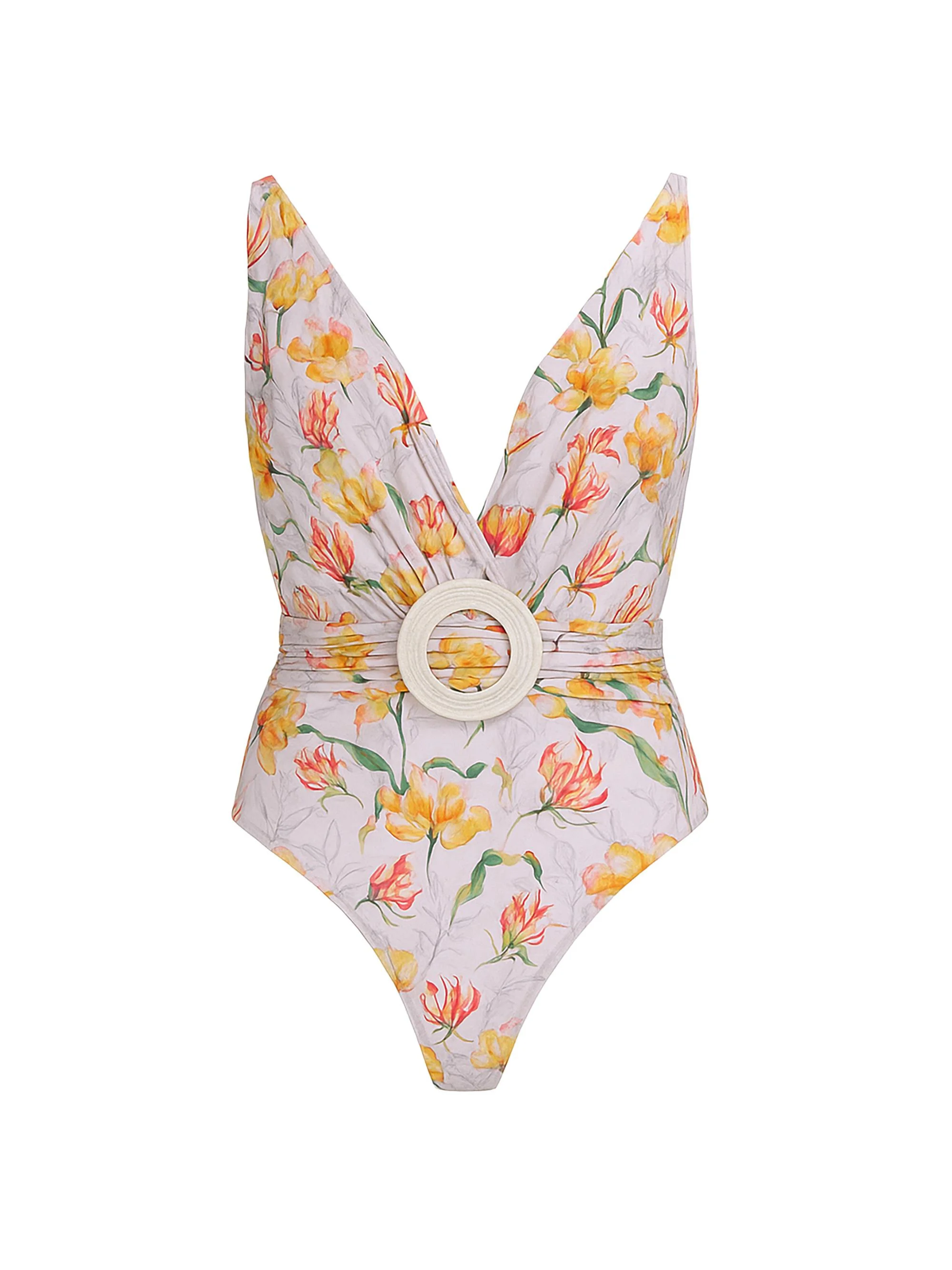 Women's Honey Flower Plunge One-Piece Swimsuit - Off White - 1