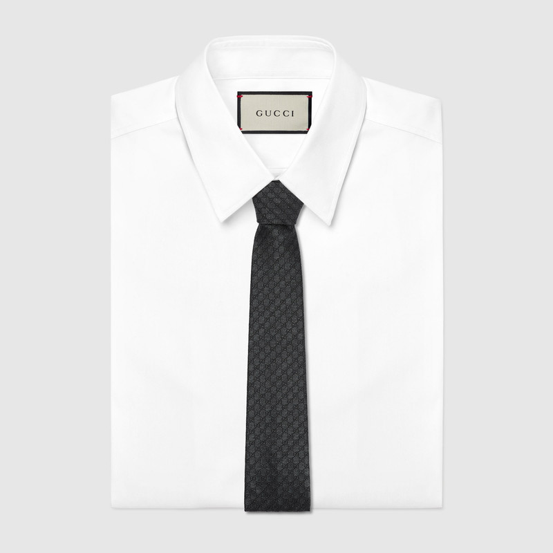 GUCCI Interlocking G silk wool jacquard tie outlook