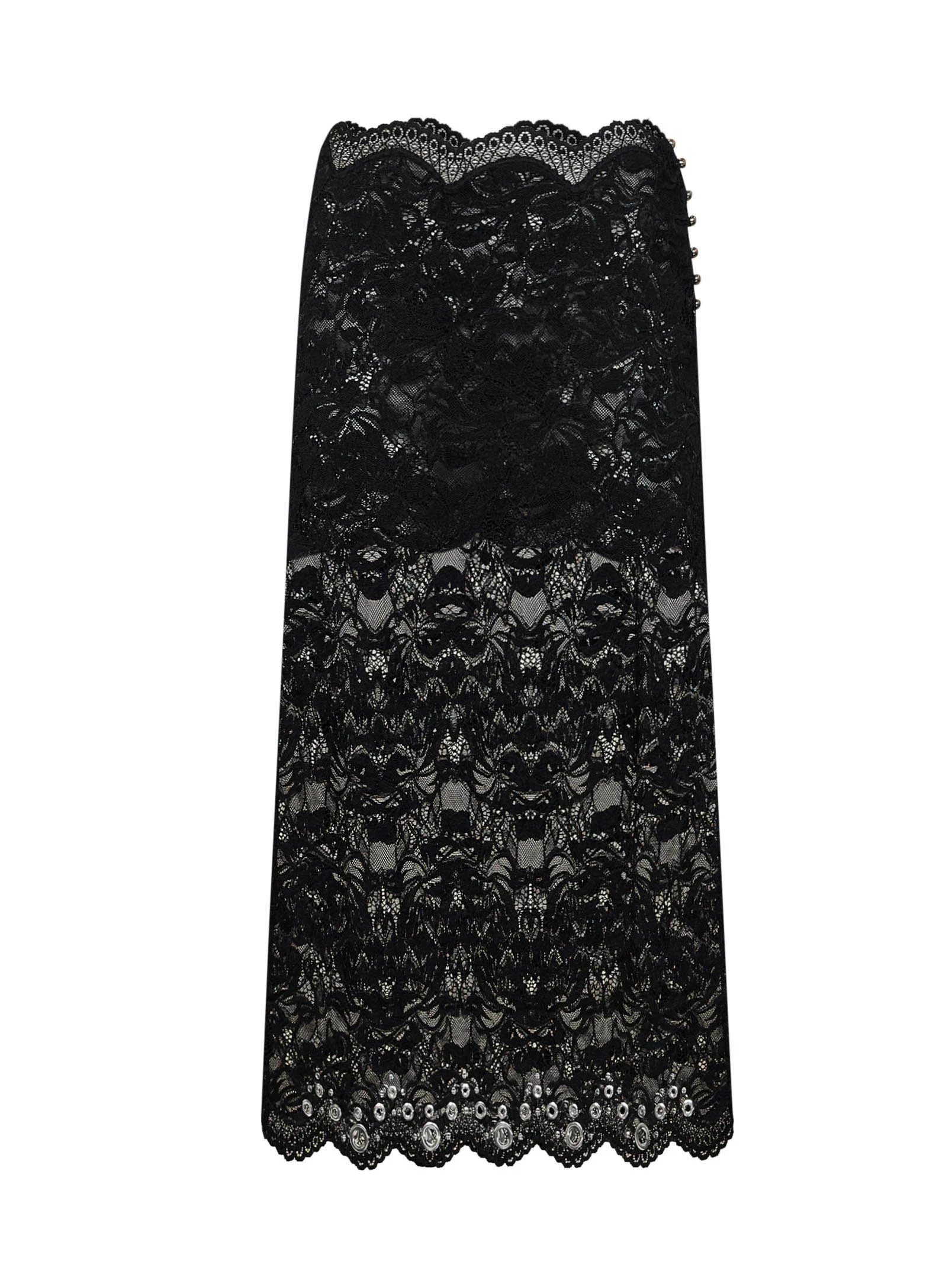 Black layered stretch lace midi skirt - 1