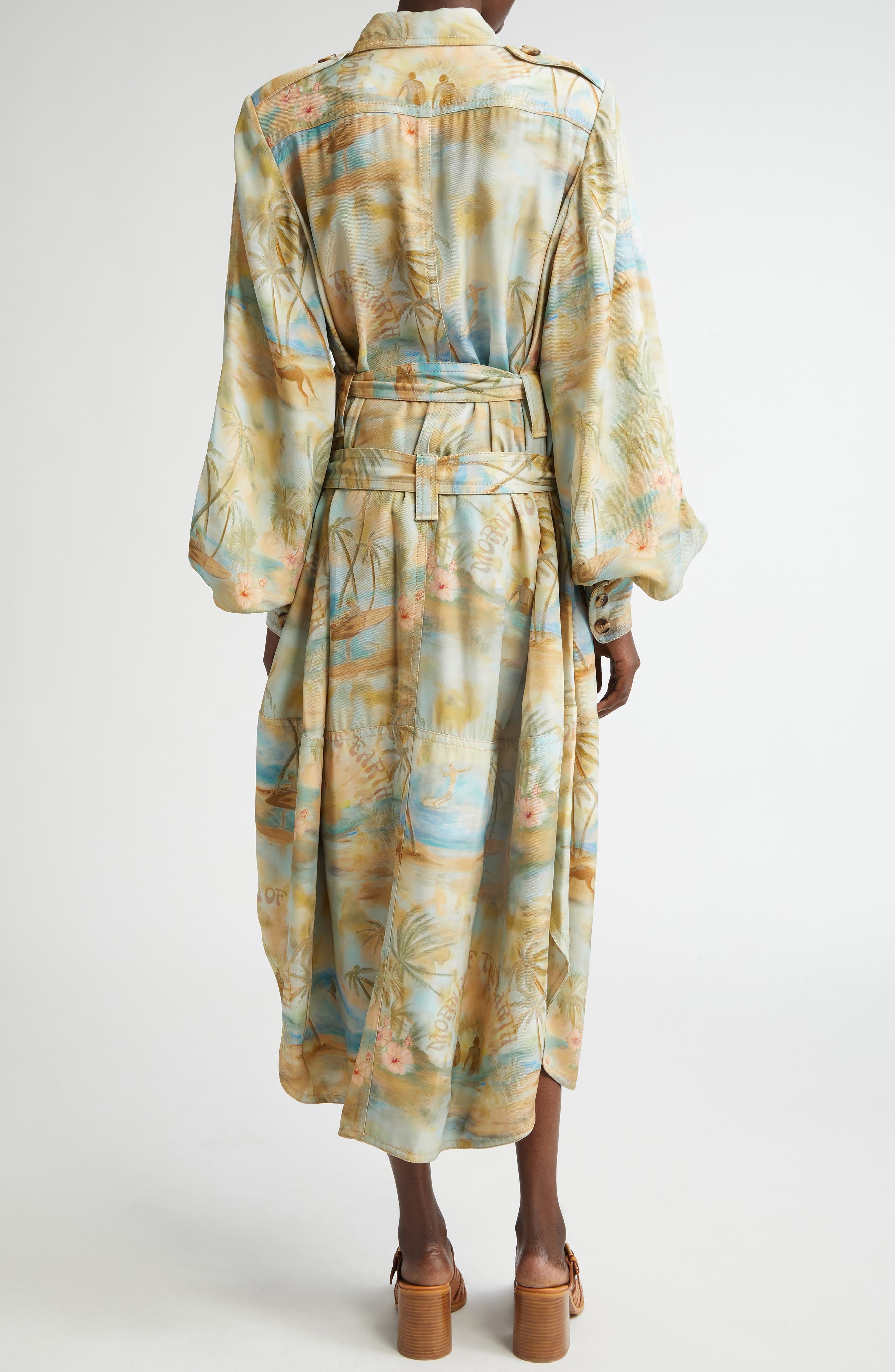 Zimmermann Tropical Print Long Sleeve Belted Cargo Shirtdress in Blue Morning at Nordstrom - 2