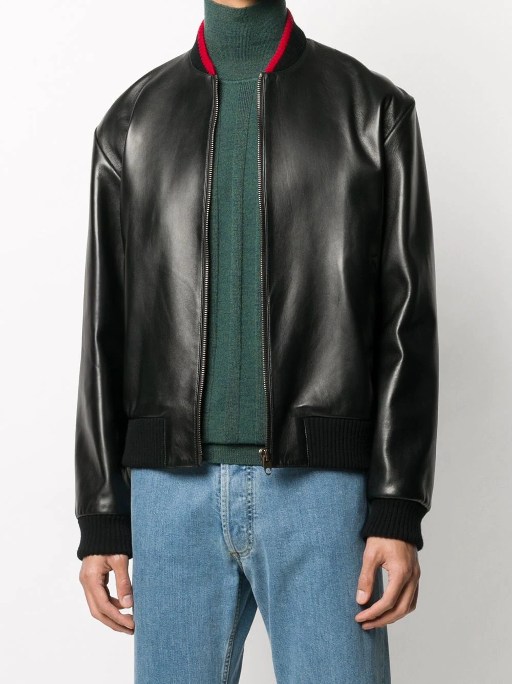 lambskin leather bomber jacket - 3