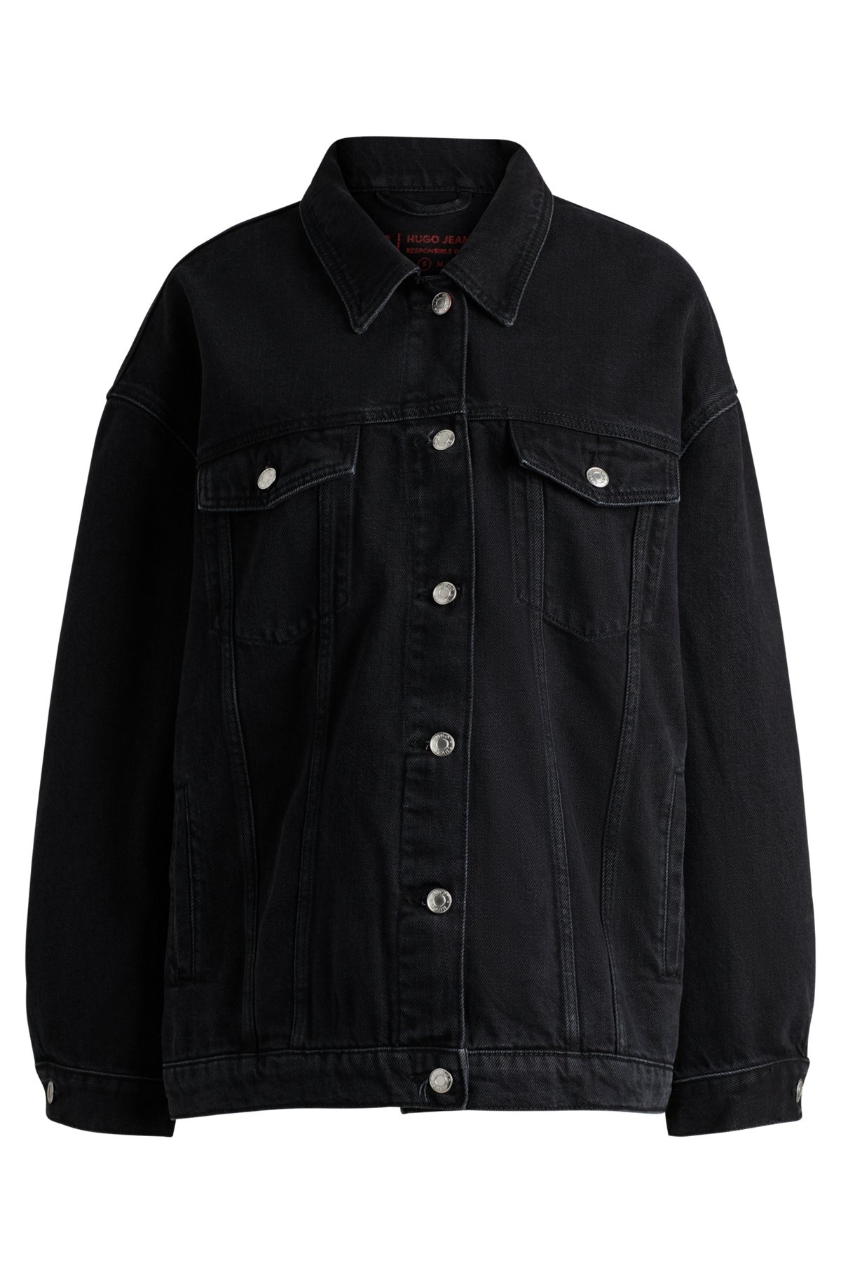 OVERSIZE-FIT JACKET IN BLACK DENIM WITH FRINGING - 1