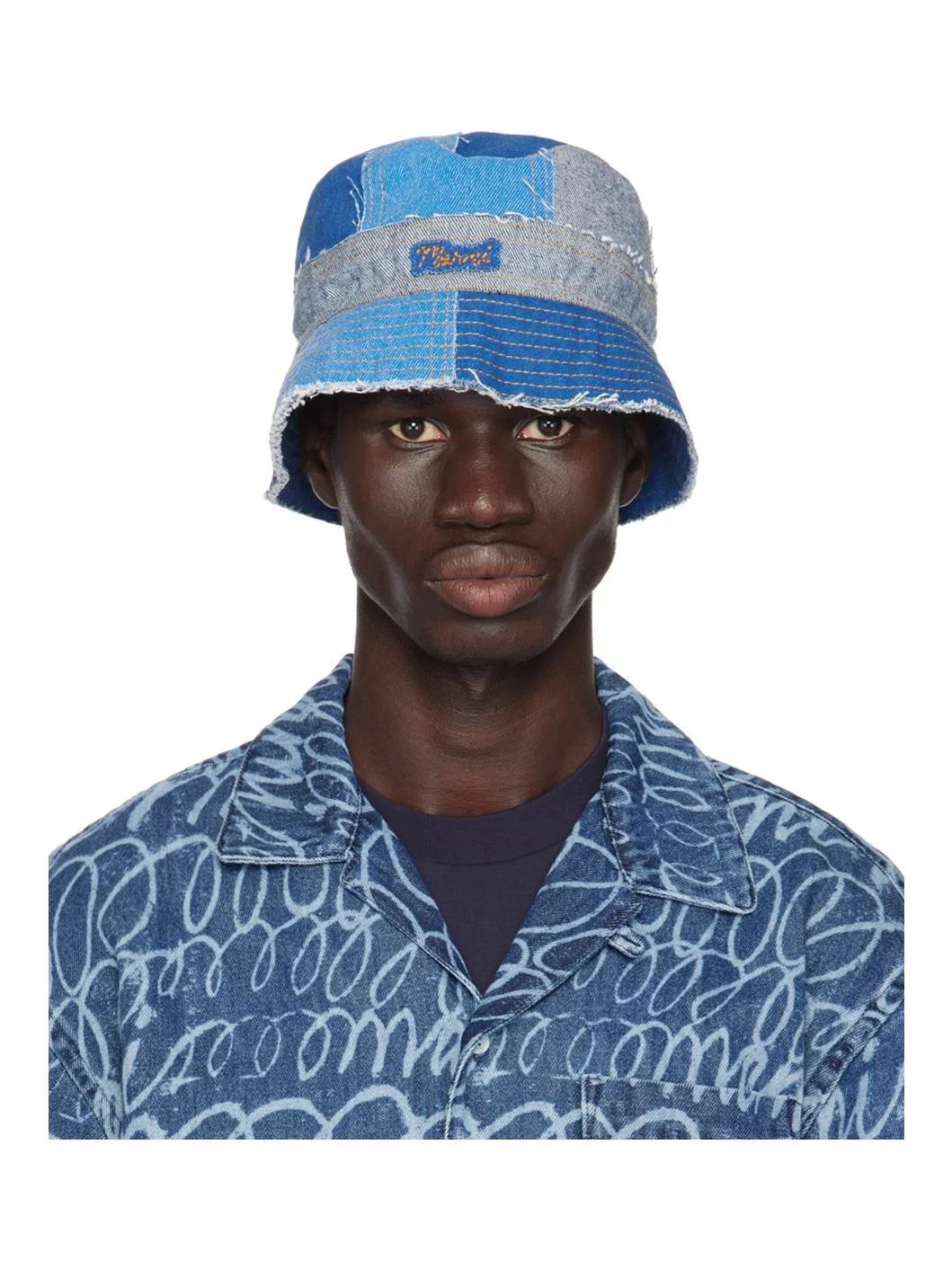 Blue Patchwork Denim Bucket Hat - 1