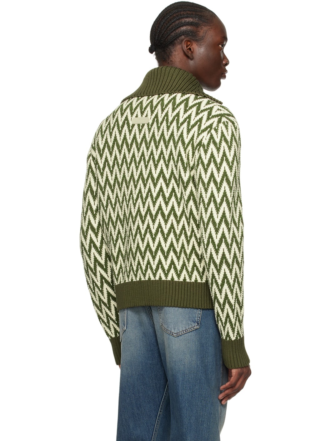 White & Green Curb Bomber Jacket - 3
