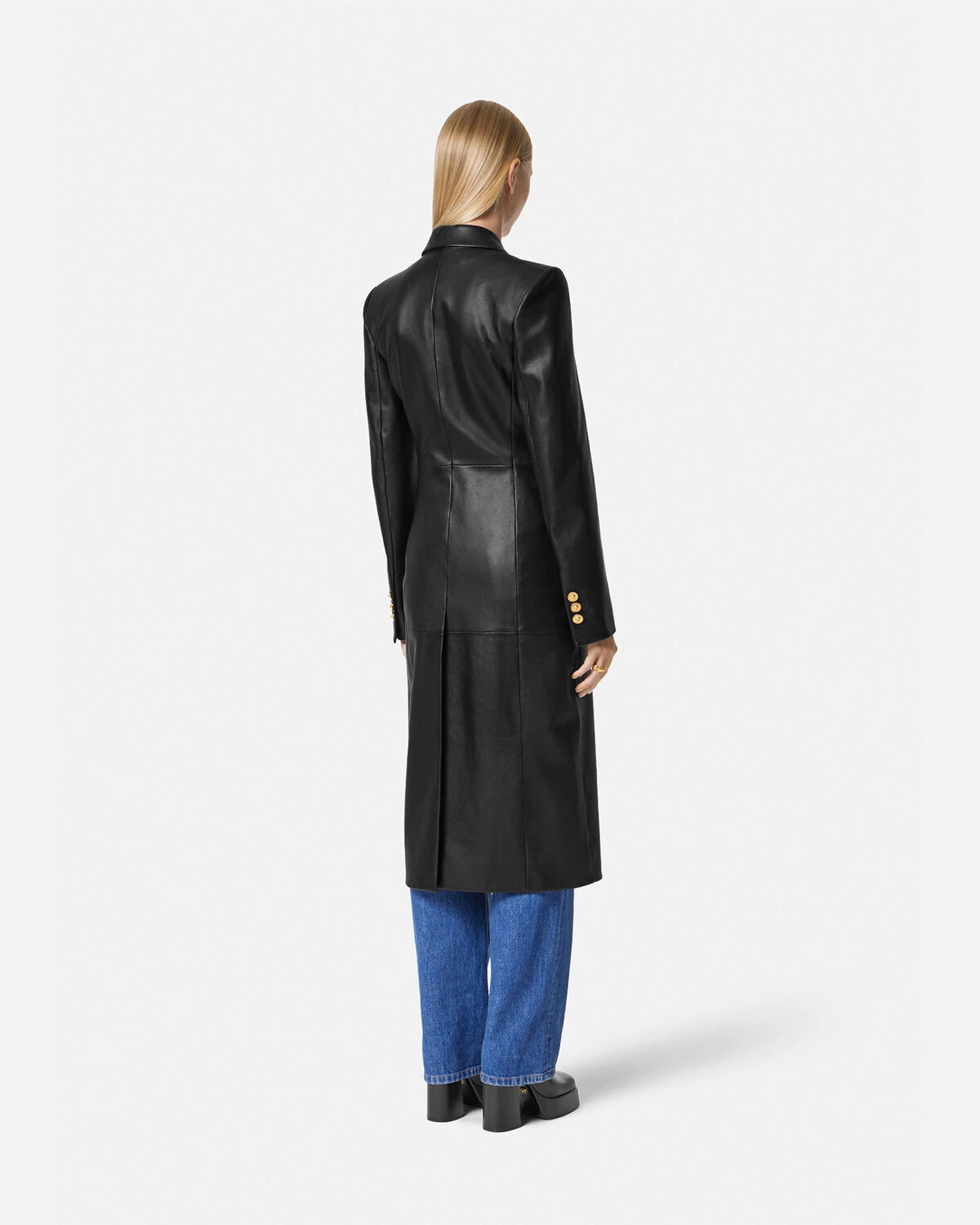 Single-Breasted Leather Coat - 5