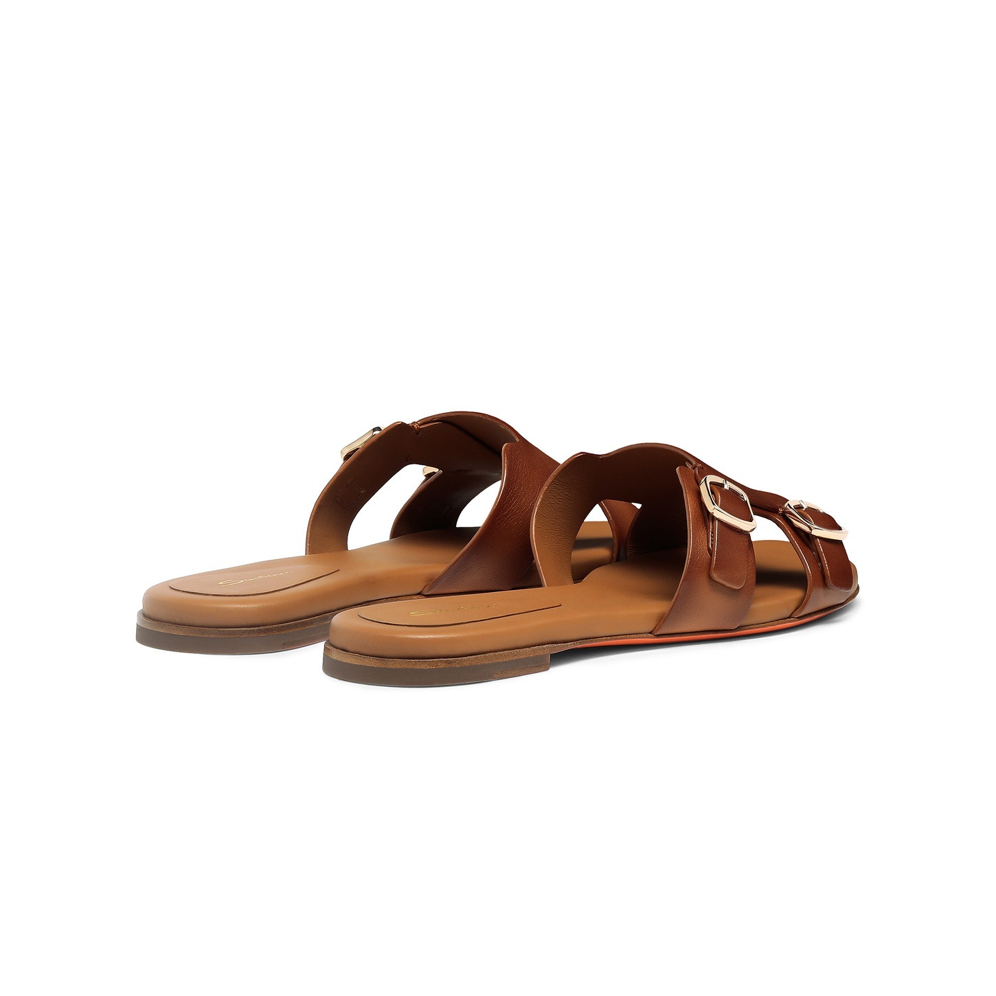 Women's brown leather double-buckle Didi slide sandal - 4