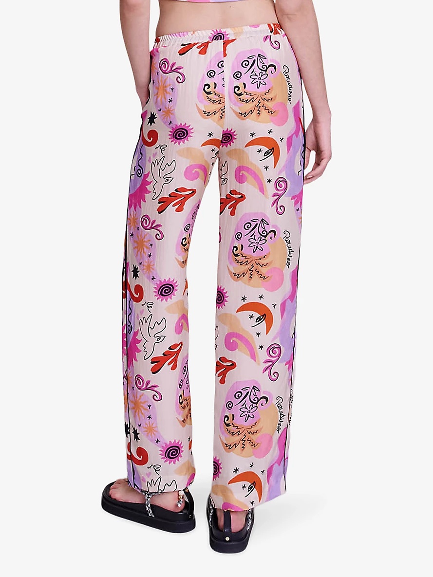 Graphic-print elasticated silk straight-leg trousers - 4