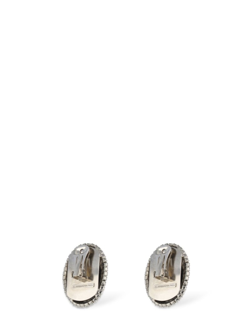 Oval crystal & faux pearl earrings - 4