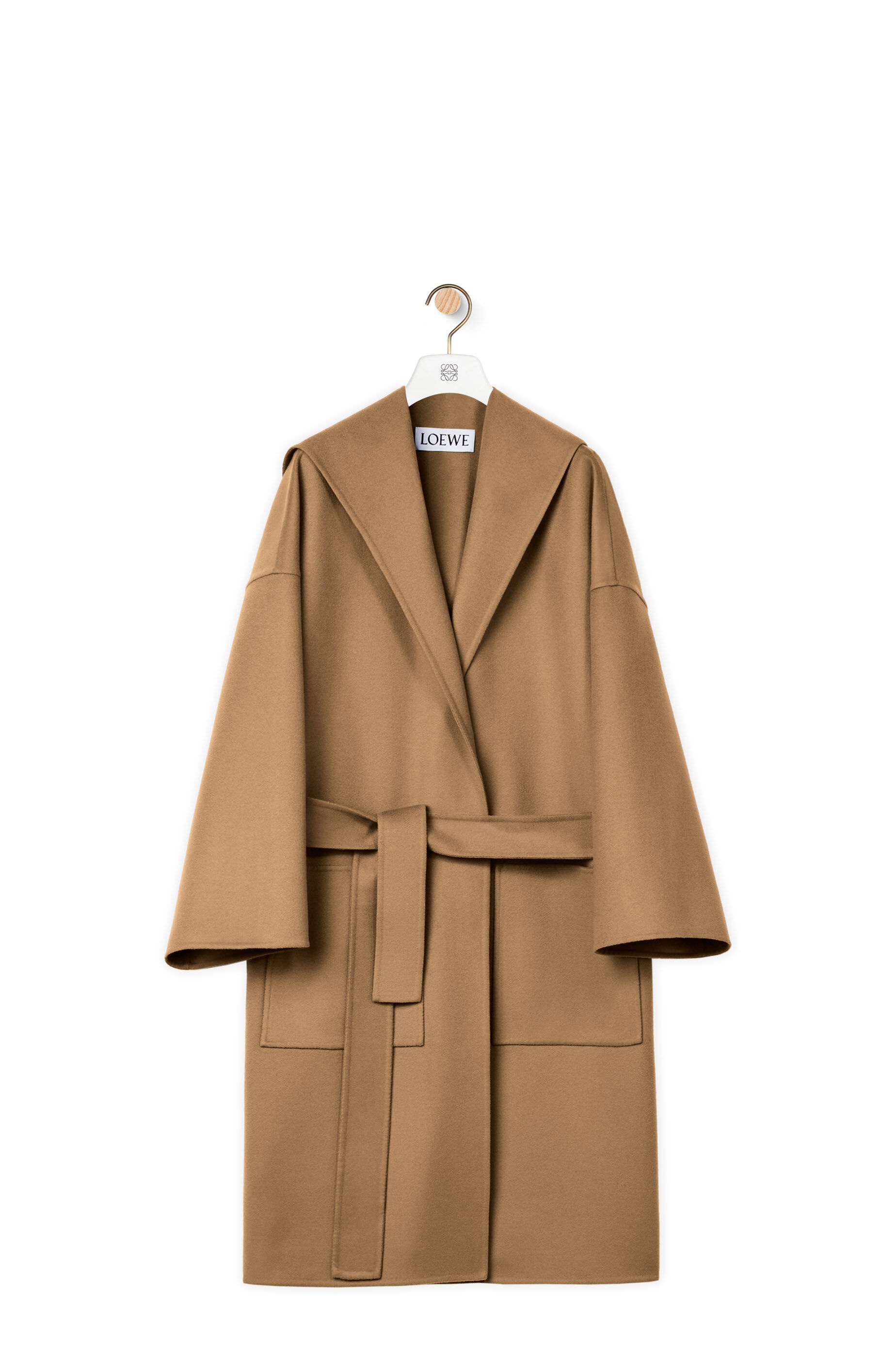 Hooded belted coat in wool and cashmere - 1